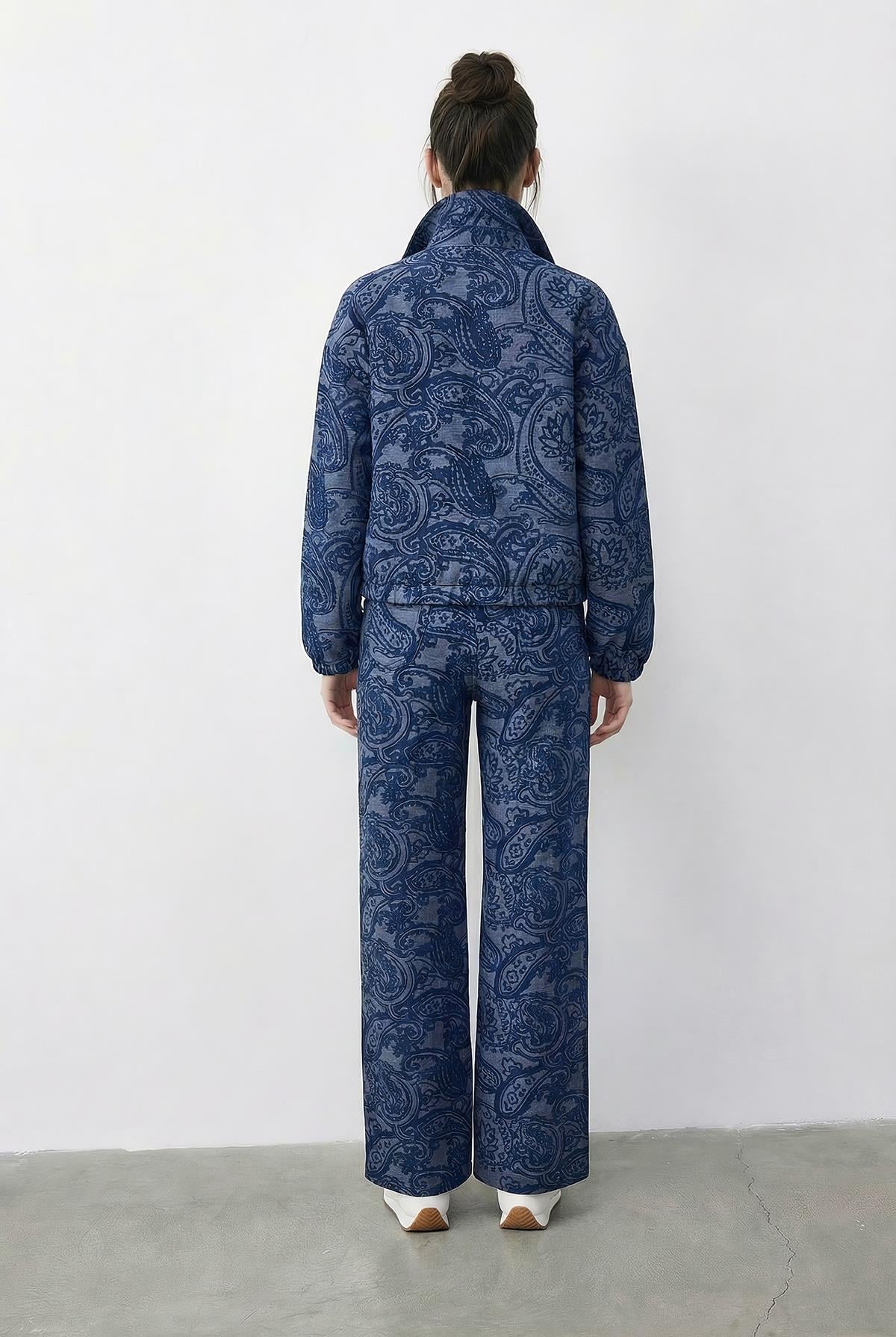 Kadın Desenli Denim Görünümlü Cep Detaylı Astarlı Bomber Ceket Pantolon Takım 8080 60283983 - Mavi ALT - ÜST TAKIM modelleri