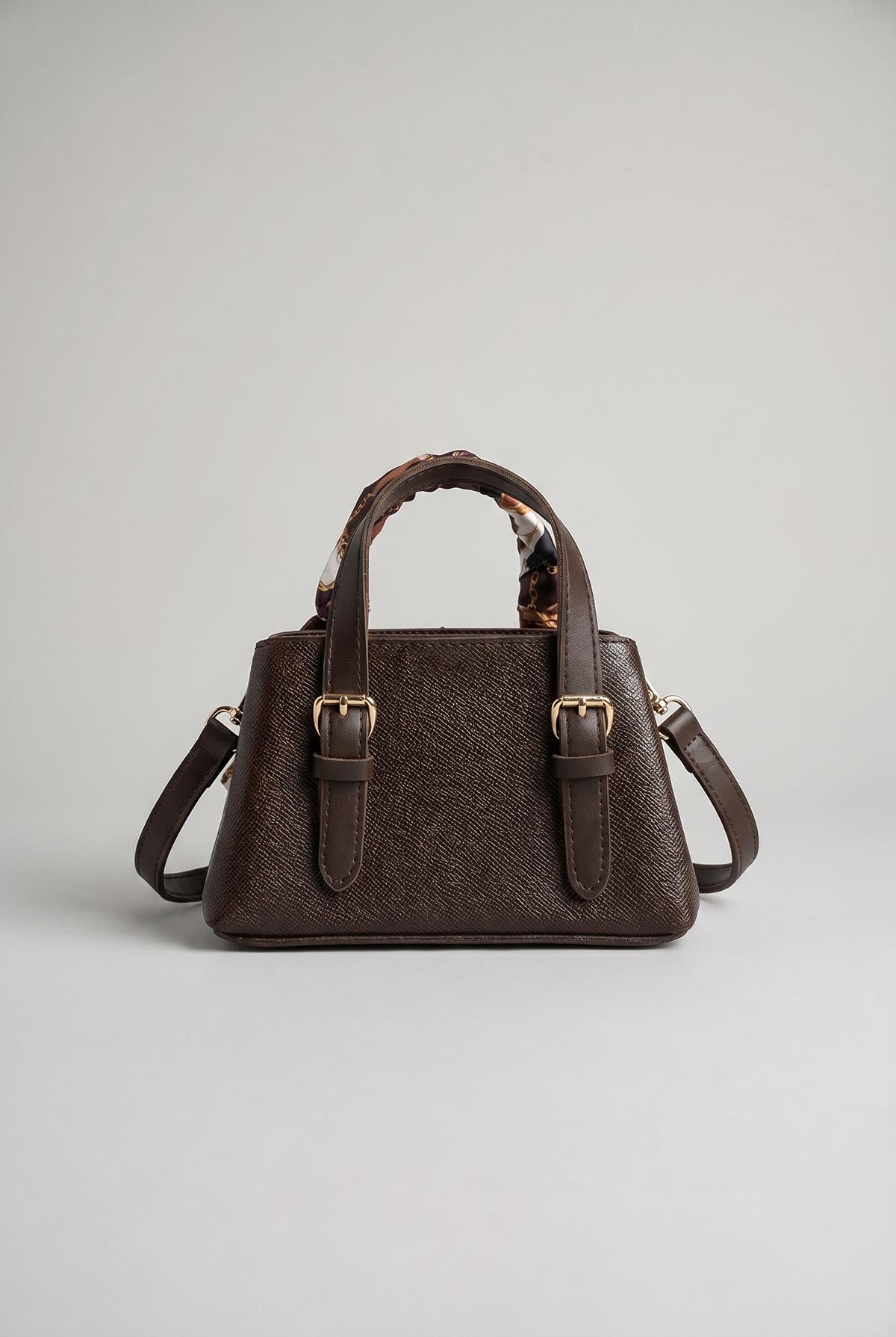 Kadın Fular Detaylı Kroko Dokulu Mini Tote El ve Omuz Çantası 2704 CNT0008 - Acı Kahve ÇANTA modelleri