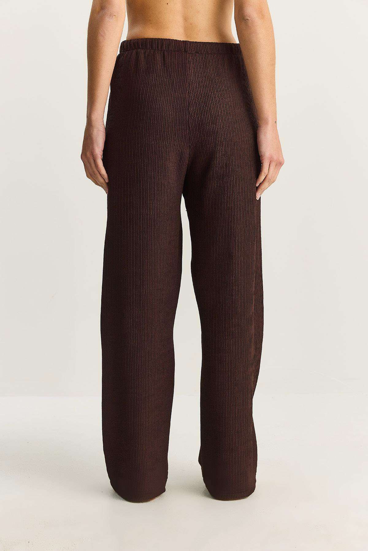 Kadın Geniş Paça Krinkıl Örme Pantolon 4108 60283847 - Kahverengi PANTOLON modelleri