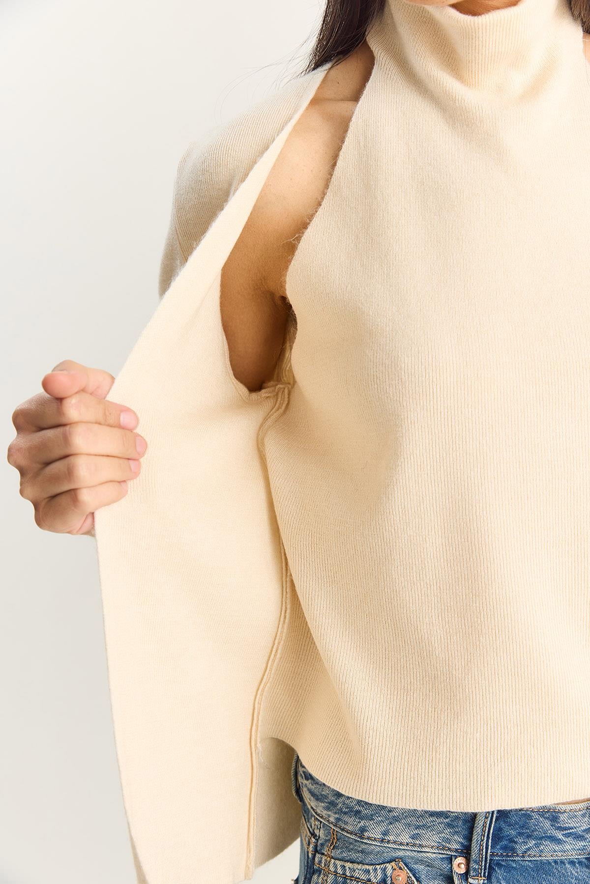Kadın Halter Yaka İçten Bluz Detaylı Hırka TH251006 60283834 - Krem BLUZ modelleri