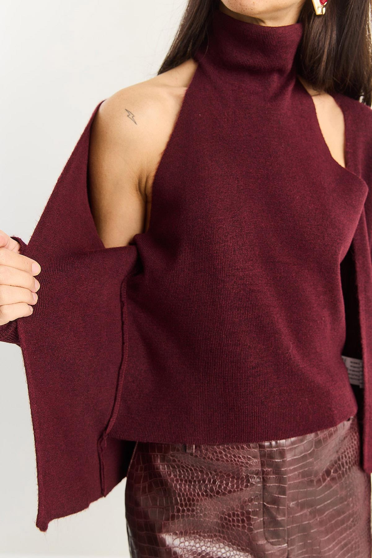 Kadın Halter Yaka İçten Bluz Detaylı Hırka TH251006 60283834 - Bordo BLUZ modelleri