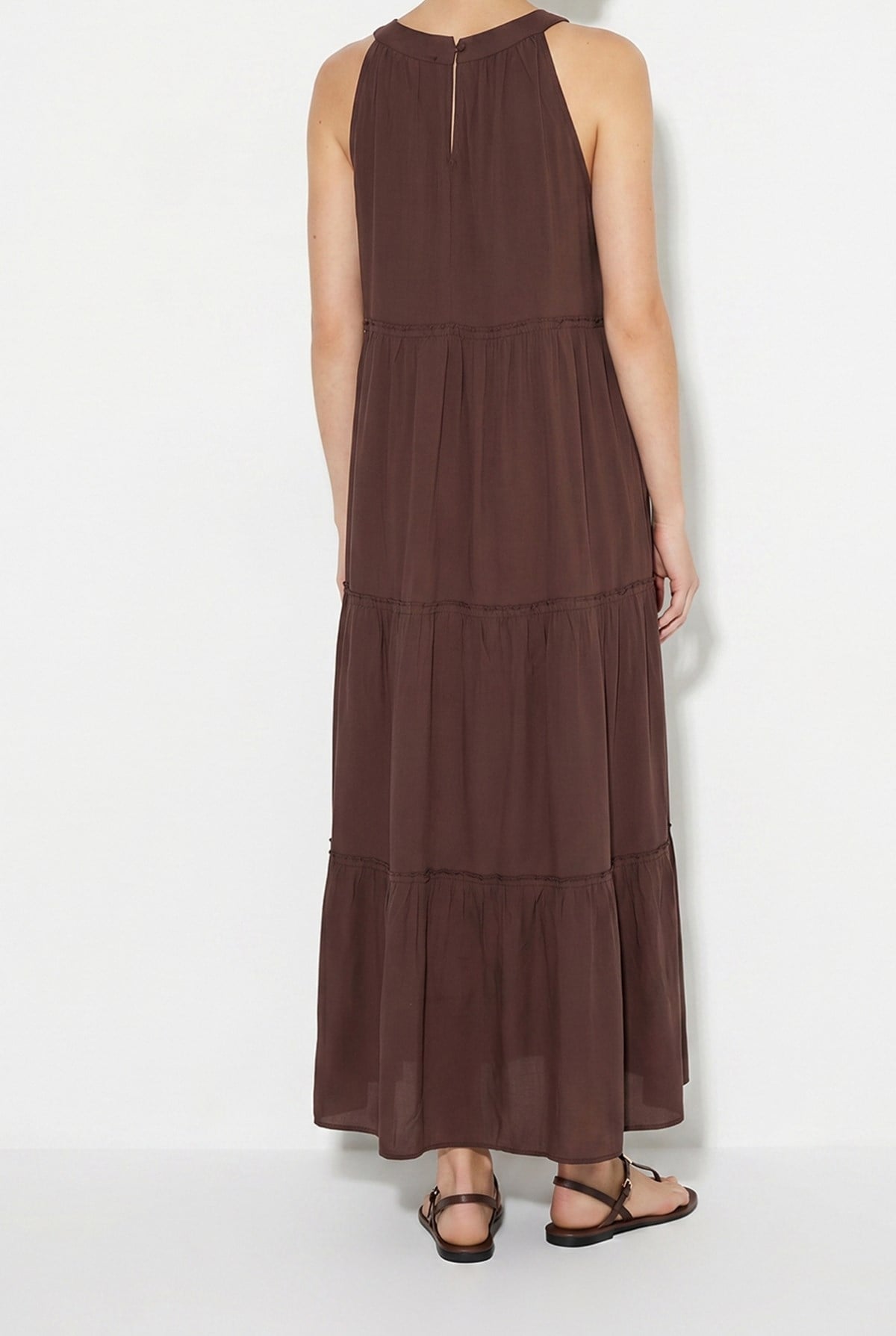 Kadın Halter Yaka Kat Kat Detaylı Modal Maxi Elbise 4852 60286367 - Acı Kahve ELBİSE modelleri