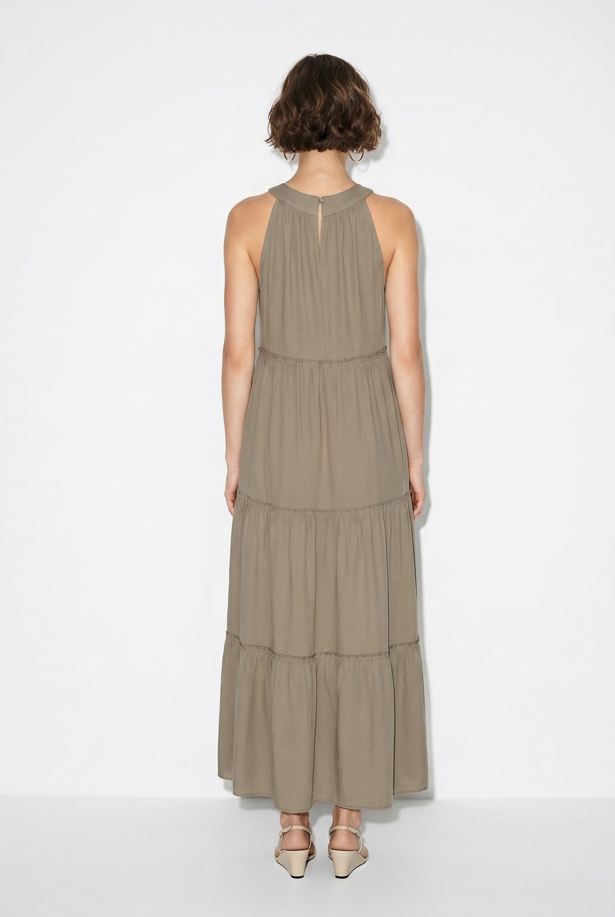 Kadın Halter Yaka Kat Kat Detaylı Modal Maxi Elbise 4852 60286367 - Haki ELBİSE modelleri