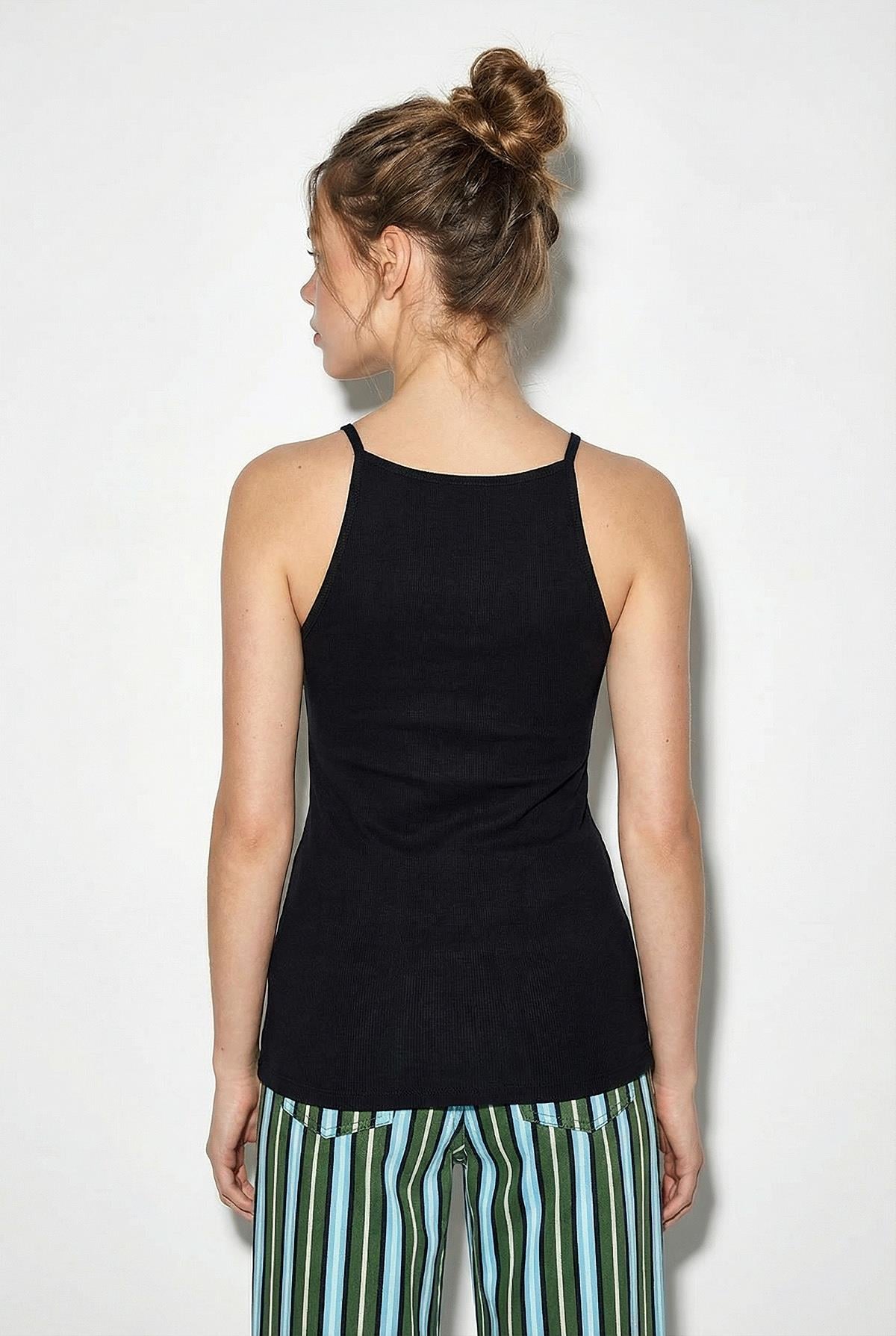 Kadın Halter Yaka Saran Basic Bluz 60251253 - Siyah BLUZ modelleri