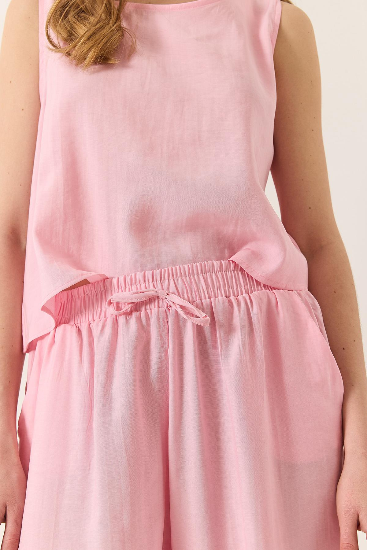 Kadın Kalın Askılı Bluz Beli Lastikli Pantolon Modal Takım 3089 60283231 - Toz Pembe