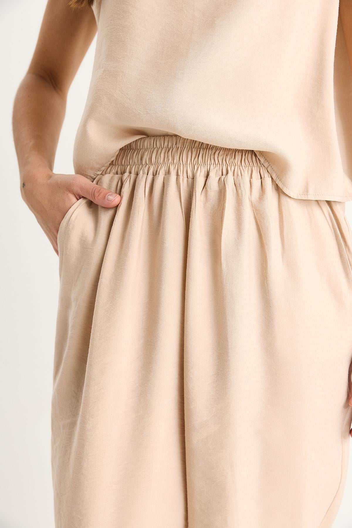 Kadın Kalın Askılı Bluz Beli Lastikli Pantolon Modal Takım 3089 60283231 - Bej
