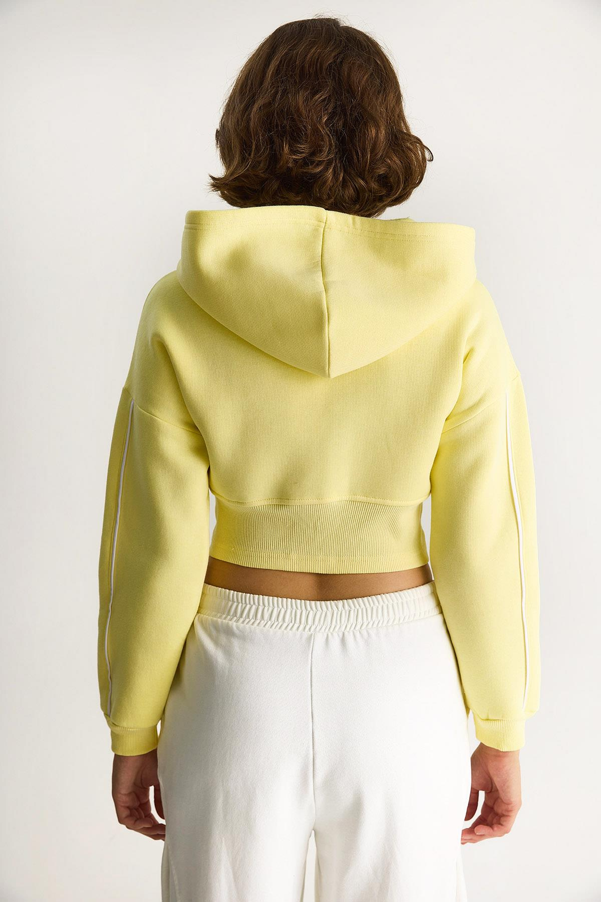 Kadın Kapüşonlu Fermuarlı Korse Detaylı Şardonlu Crop Hırka 6867 60283525 - Limon Sarısı HIRKA modelleri