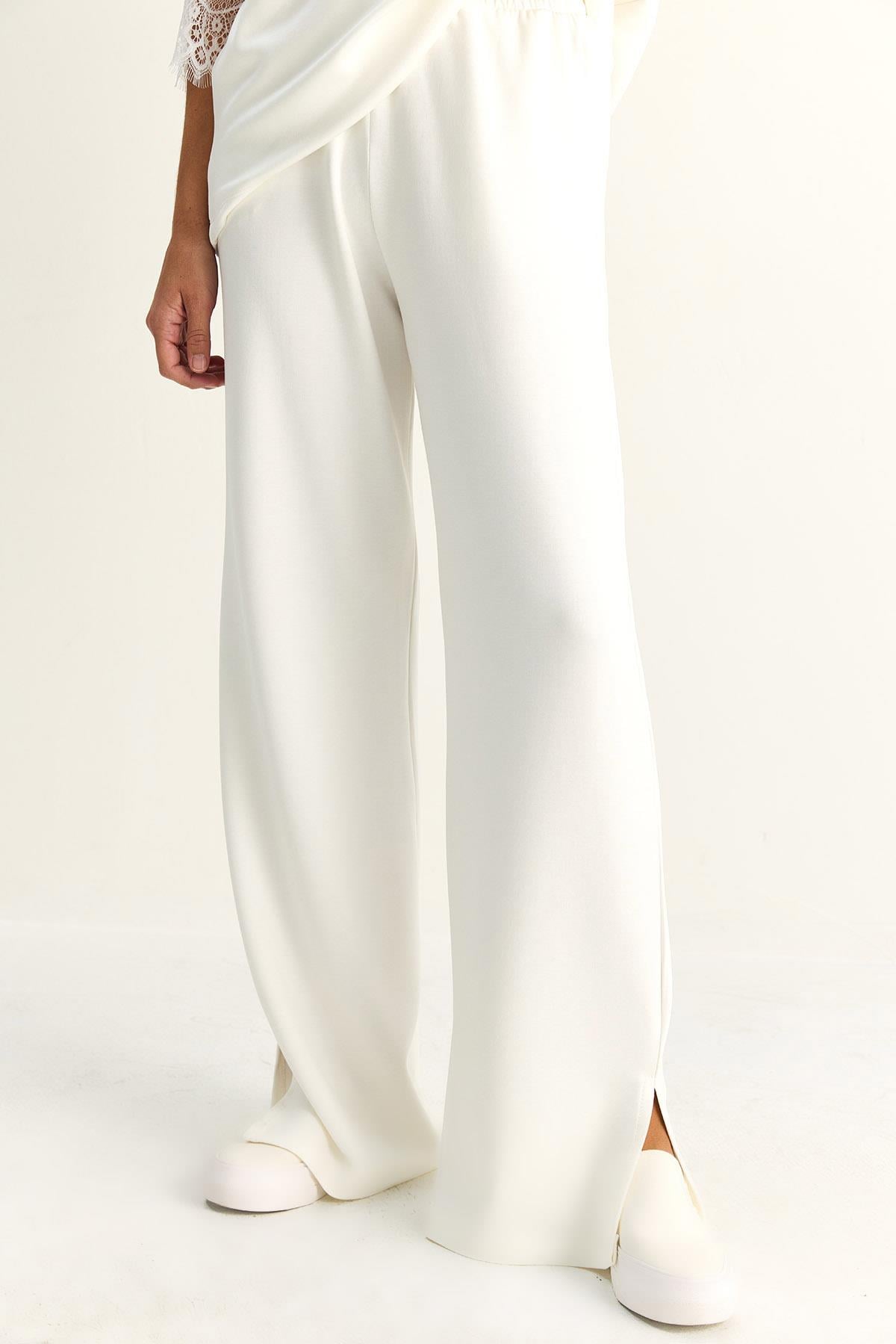 Kadın Kolları Dantelli Oversize Basic T-Shirt Beli Lastikli Bol Pantolon Alt-Üst Modal Takım 4115 60286085 - Beyaz ALT - ÜST TAKIM modelleri