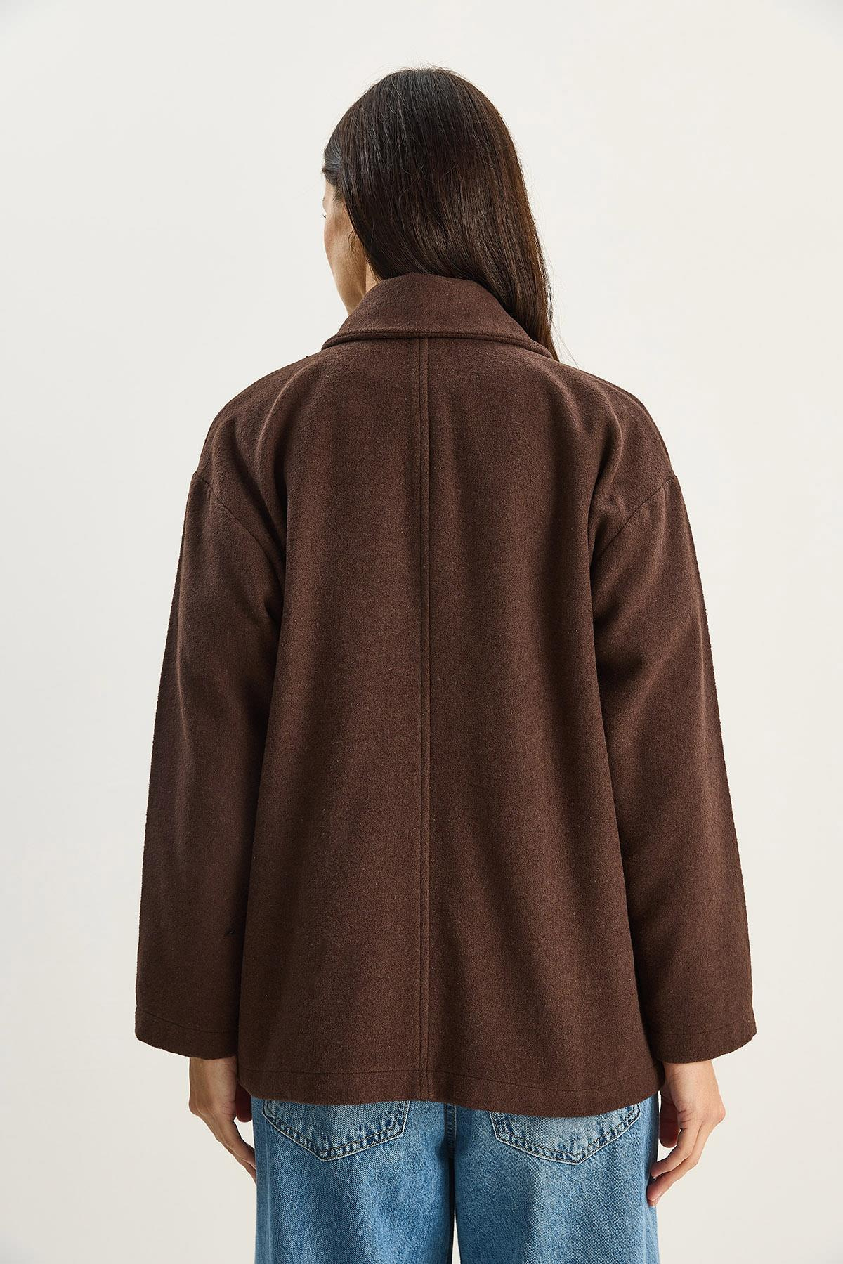 Kadın Kruvaze Yaka Cep Detaylı Kaşe Blazer Ceket 60283757 - Acı Kahve CEKET modelleri
