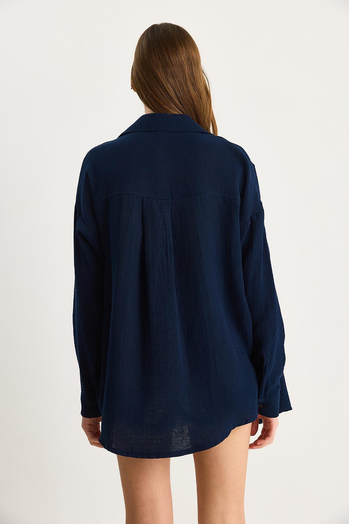 Kadın Oversize Basic Müslin Gömlek 60282021 - Lacivert