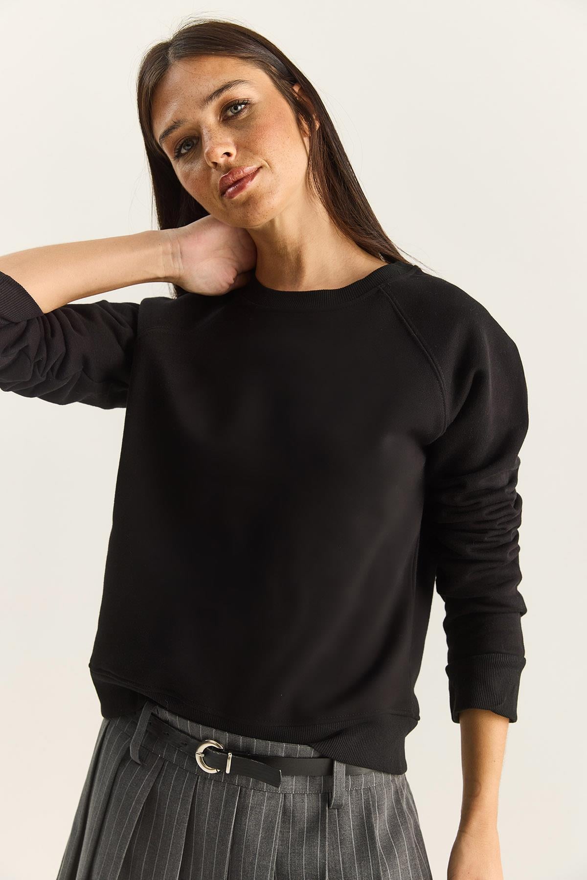 Kadın Reglan Kol Oversize Sweatshirt 60283859 - Siyah SWEATSHİRT modelleri