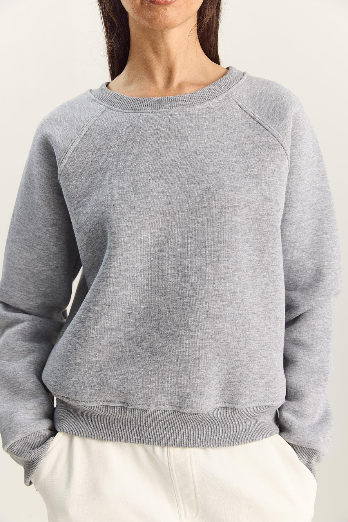 Kadın Reglan Kol Oversize Sweatshirt 60283859 - Gri Melanj SWEATSHİRT modelleri