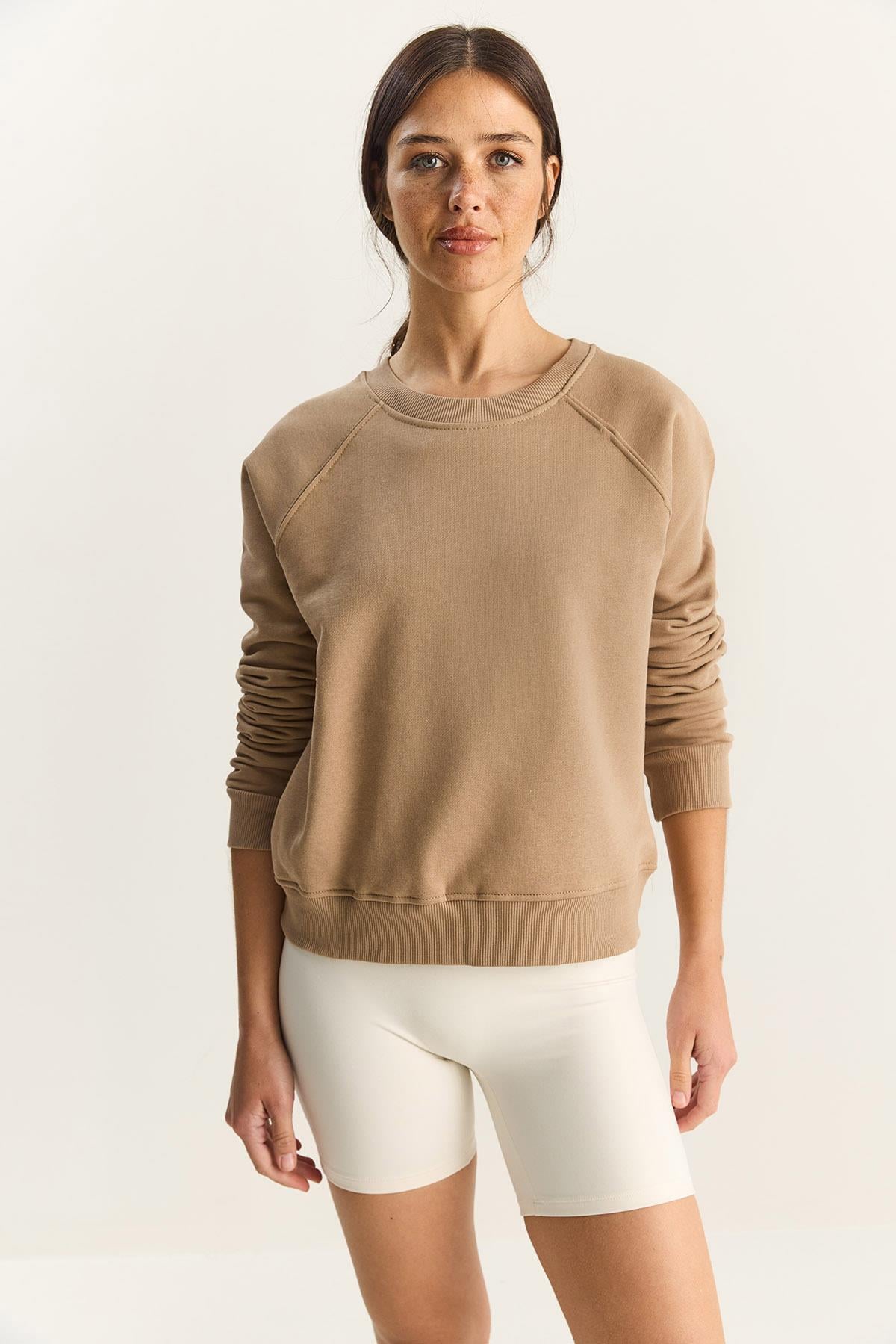 Kadın Reglan Kol Oversize Sweatshirt 60283859 - Vizon SWEATSHİRT modelleri