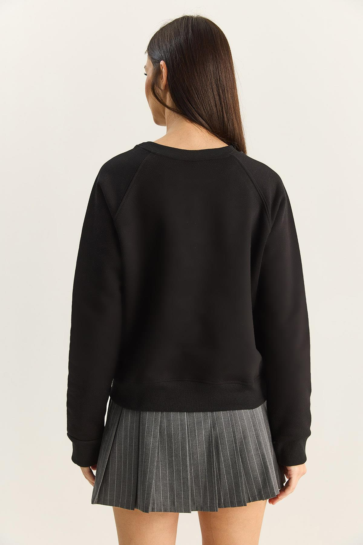 Kadın Reglan Kol Oversize Sweatshirt 60283859 - Siyah SWEATSHİRT modelleri