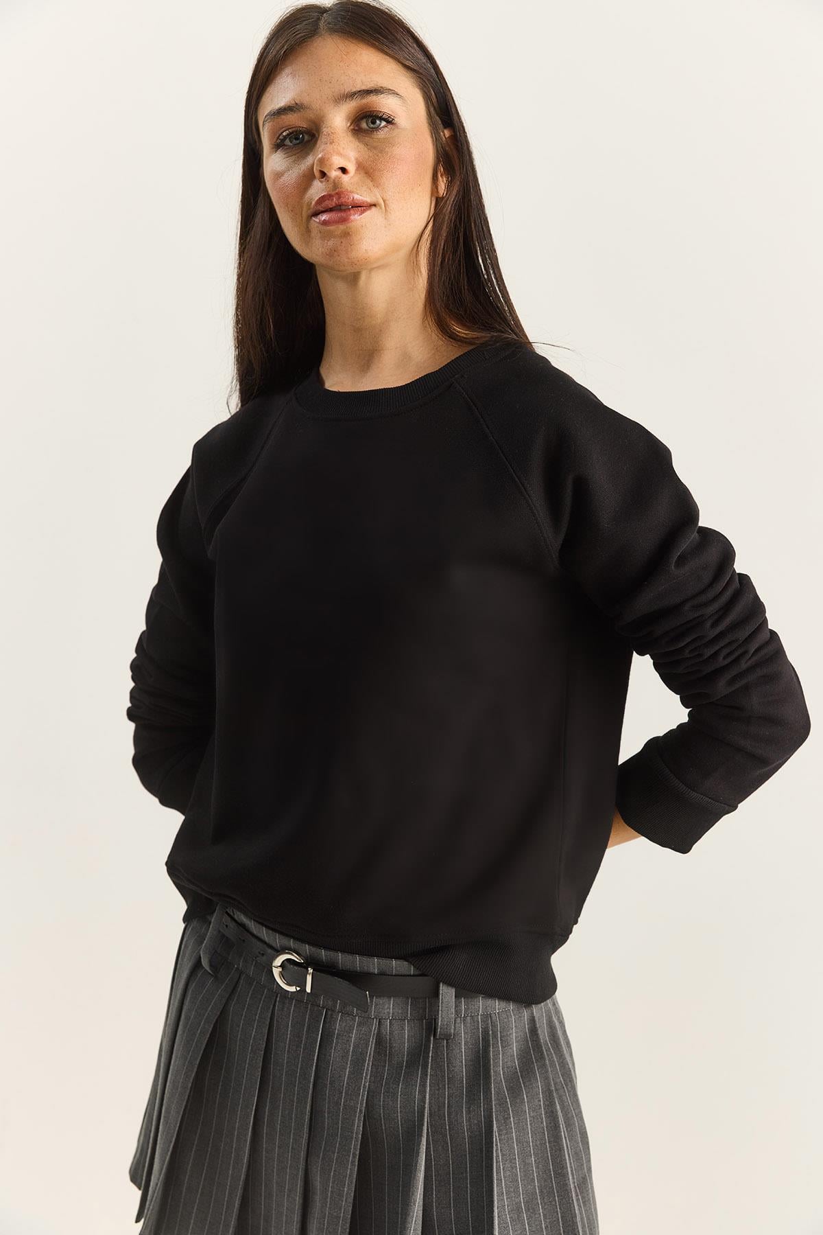 Kadın Reglan Kol Oversize Sweatshirt 60283859 - Siyah SWEATSHİRT modelleri