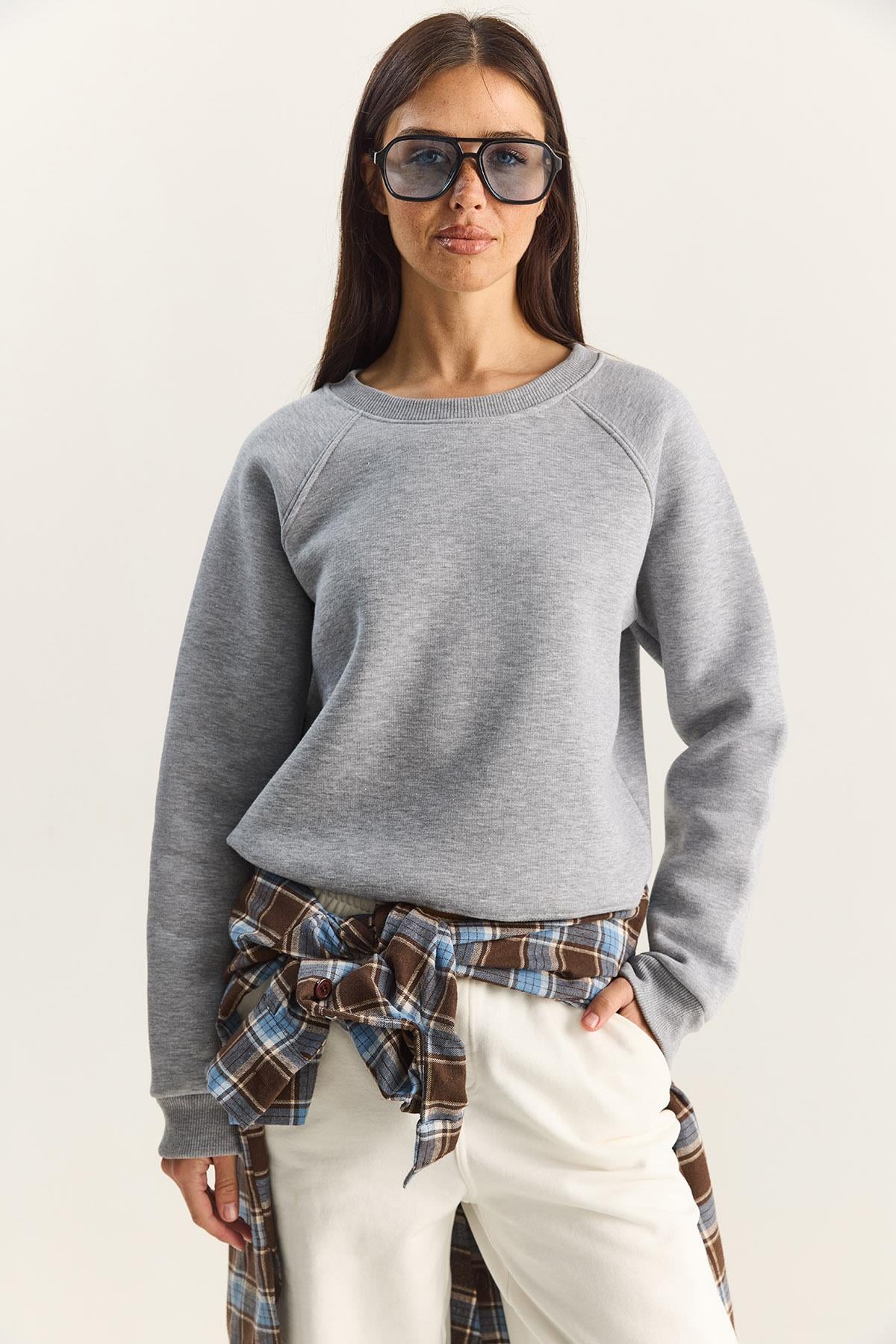 Kadın Reglan Kol Oversize Sweatshirt 60283859 - Gri Melanj SWEATSHİRT modelleri