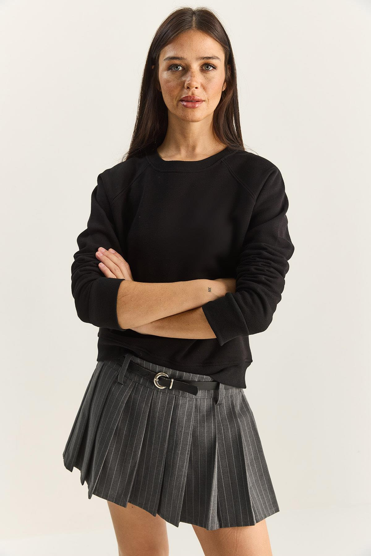 Kadın Reglan Kol Oversize Sweatshirt 60283859 - Siyah SWEATSHİRT modelleri