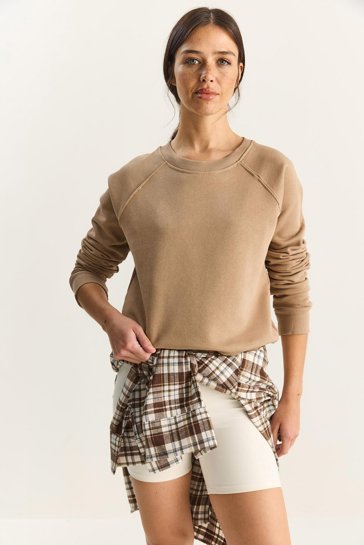 Kadın Reglan Kol Oversize Sweatshirt 60283859 - Vizon SWEATSHİRT modelleri