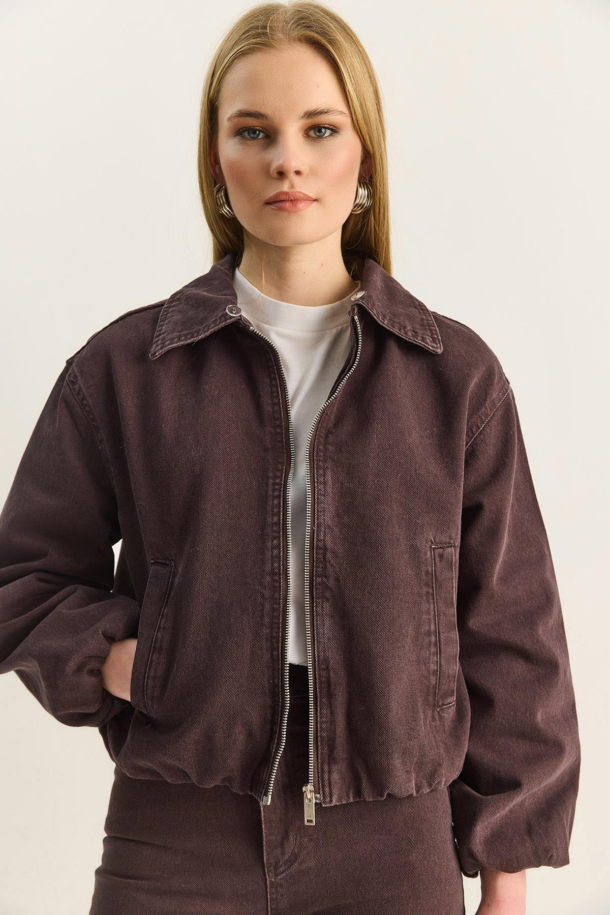 Kadın Seyyar Suni Kürk Yaka Astarlı Cep Detaylı Denim Bomber Ceket Pantolon Takım 6058 60283898 - Kahve ALT - ÜST TAKIM modelleri
