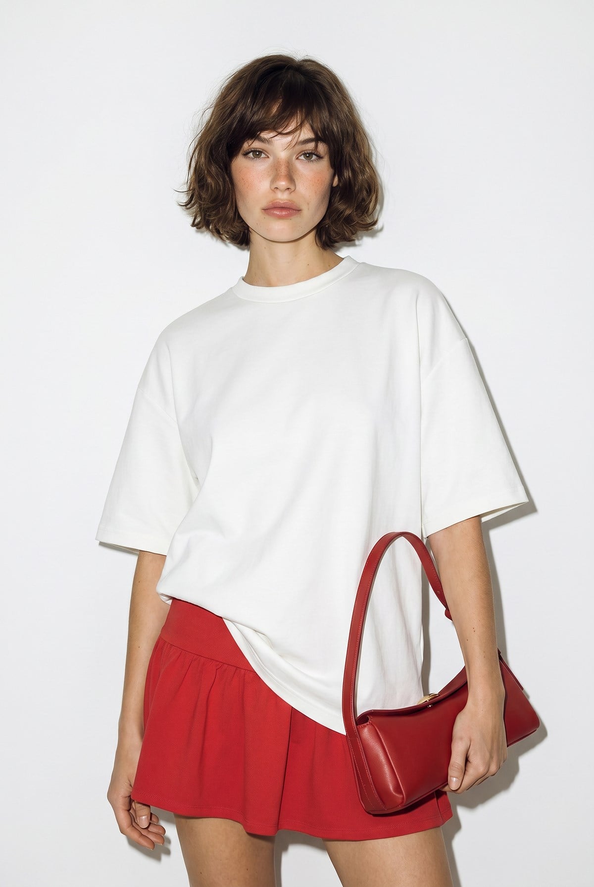 Kadın Sırtı Kalp Dekolteli Oversize Modal T-Shirt 1113 60286328 - Beyaz-Kırmızı T-SHİRT modelleri