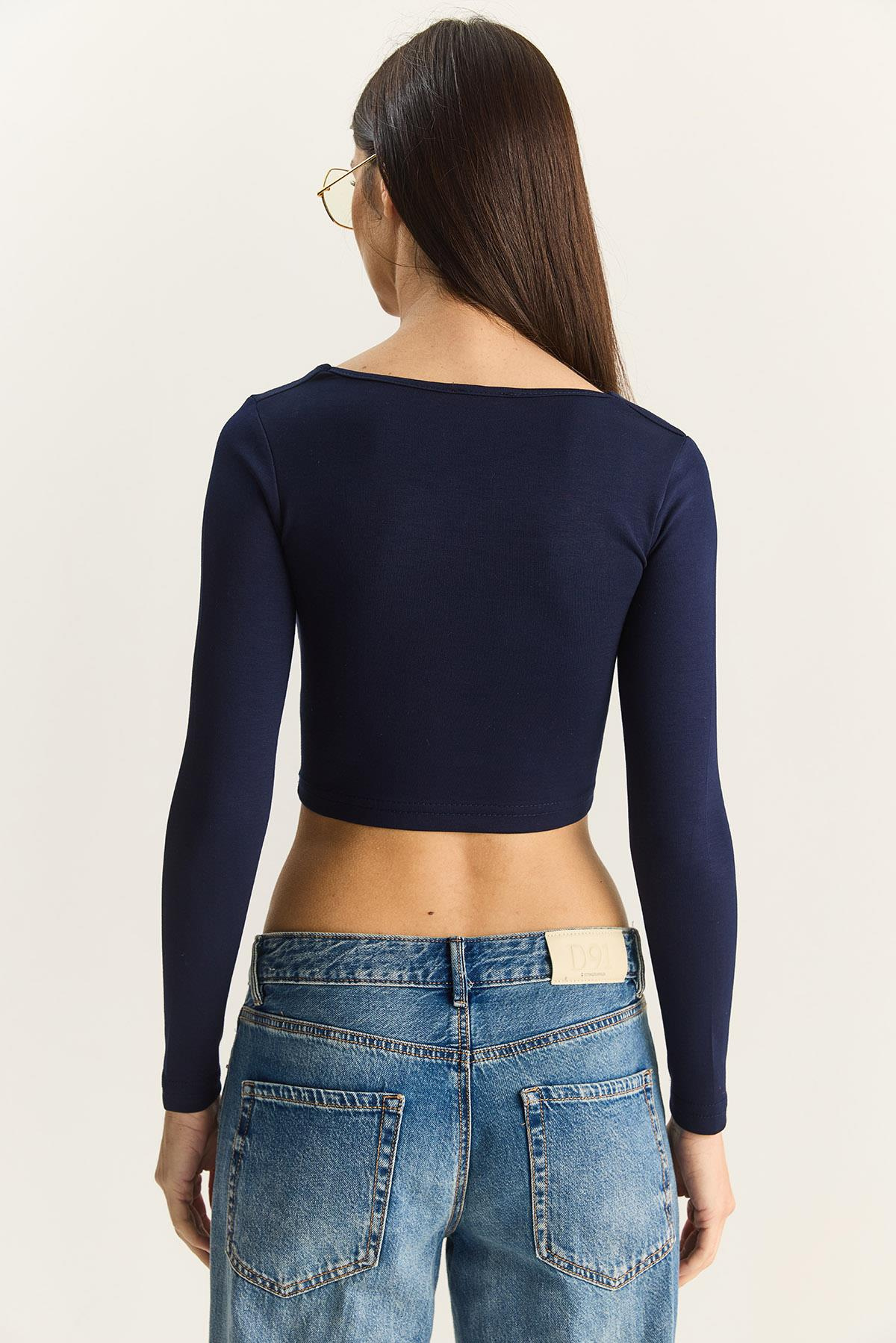 Kadın Soft Touch Kare Yaka Uzun Kollu Basic Bluz 0380 60283878 - Lacivert BLUZ modelleri
