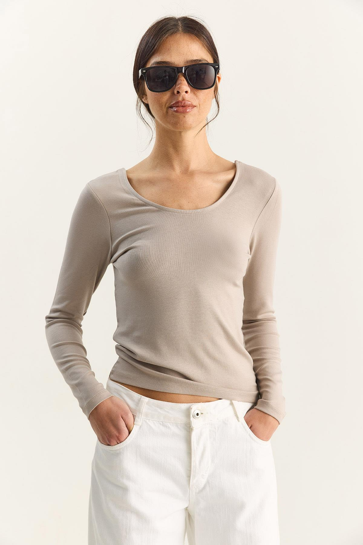 Kadın Ultra Soft U Yaka Bluz 122 60283831 - Taş BLUZ modelleri