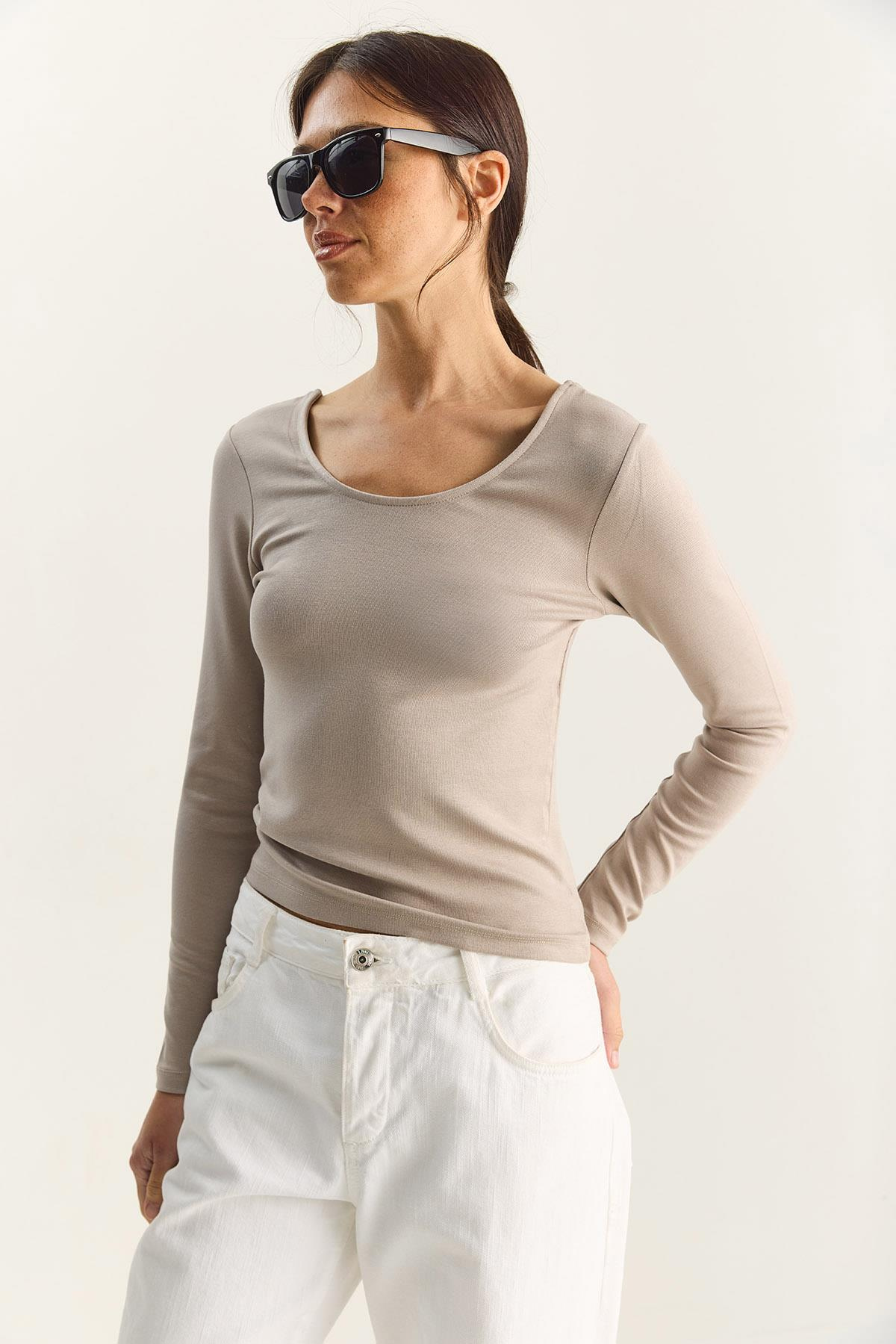 Kadın Ultra Soft U Yaka Bluz 122 60283831 - Taş BLUZ modelleri