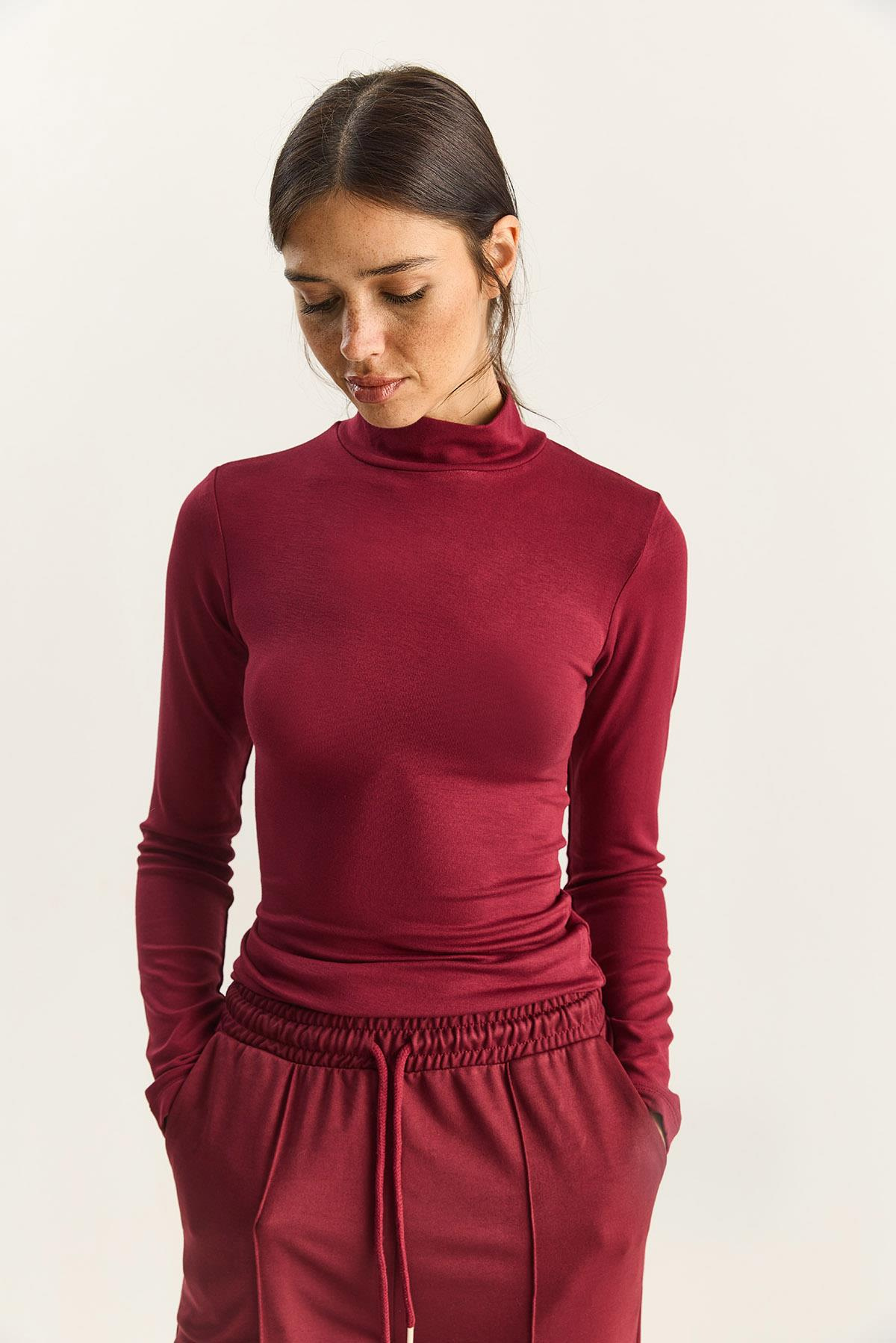 Kadın Ultra Soft Yarım Balıkçı Yaka Bluz 140 60283829 - Bordo BLUZ modelleri
