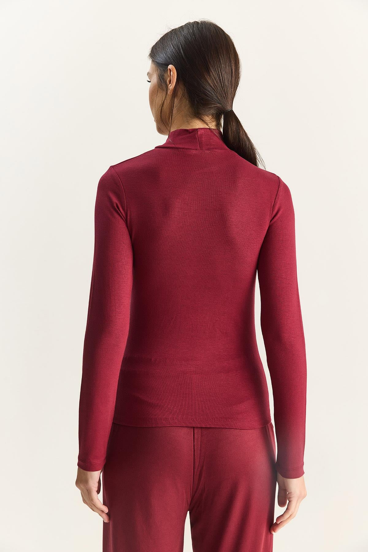 Kadın Ultra Soft Yarım Balıkçı Yaka Bluz 140 60283829 - Bordo BLUZ modelleri