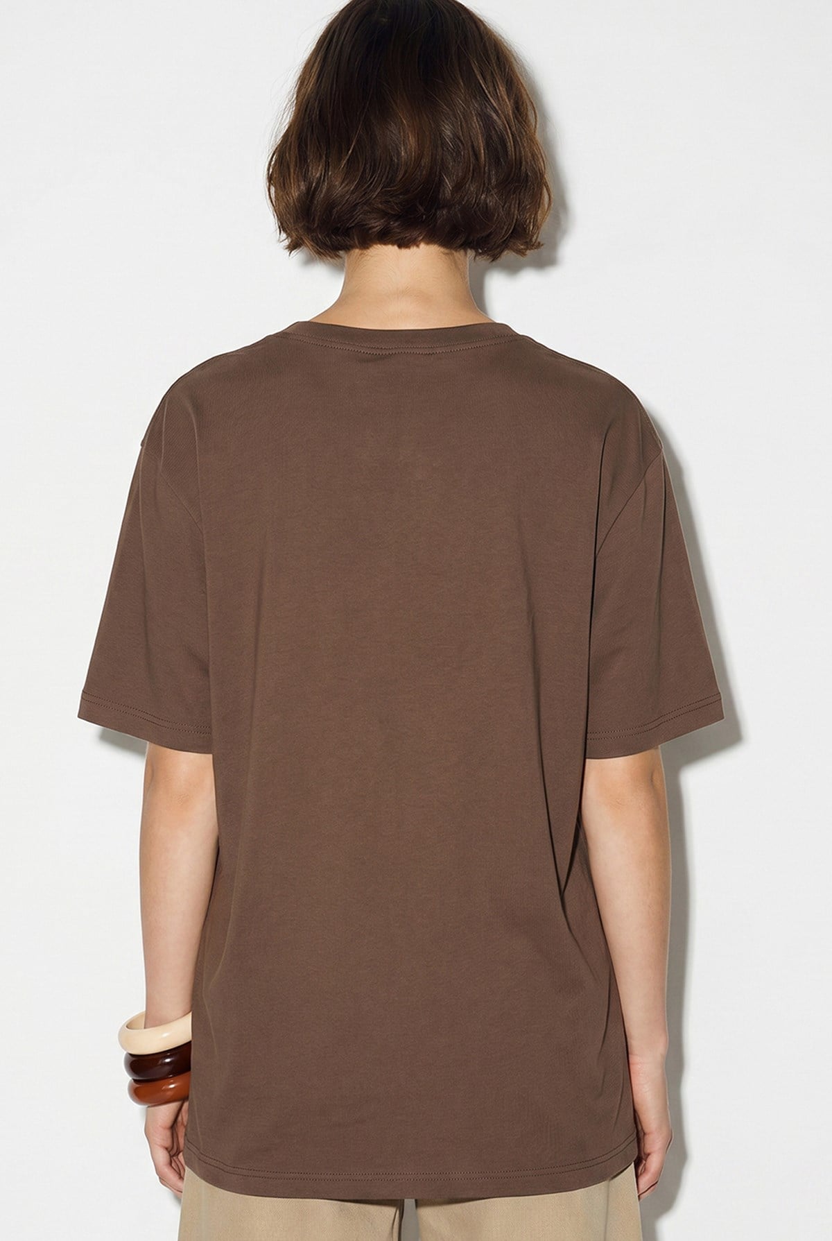 Kadın V Yaka For Love Nakış ve Boncuk İşlemeli Oversize T-Shirt 2240 60286329 - Acı Kahve T-SHİRT modelleri