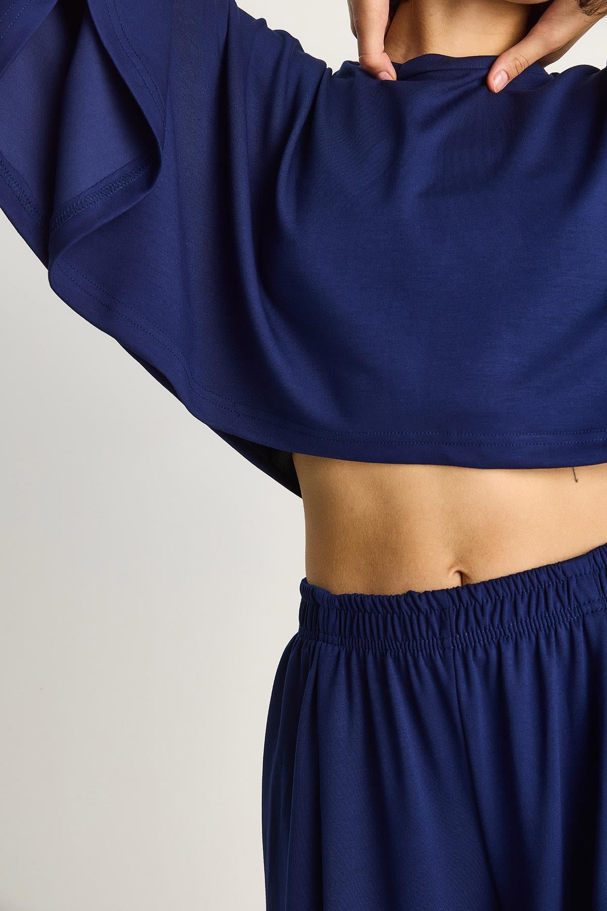 Kadın Yarasa Kol Crop Beli Lastikli Pantolon Modal Alt-Üst Takım 4025  60284068 - Saks ALT - ÜST TAKIM modelleri