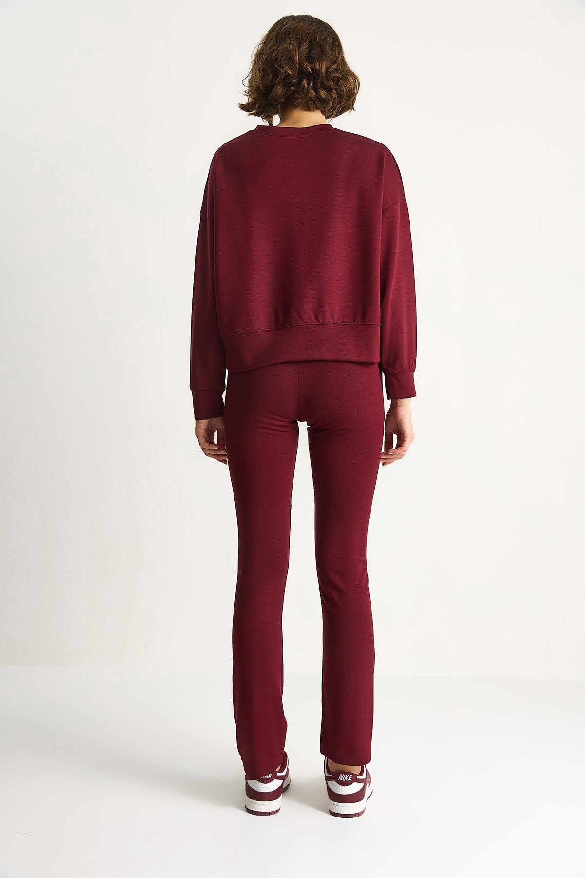 Kadın Yumuşak Dokulu Bisiklet Yaka Oversize Sweat Pantolon Viskon Dalgıç Takım 6819 60283531 - Bordo ALT - ÜST TAKIM modelleri
