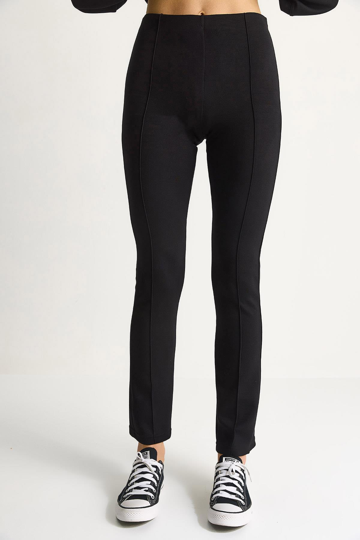 Kadın Yumuşak Dokulu Bisiklet Yaka Oversize Sweat Pantolon Viskon Dalgıç Takım 6819 60283531 - Siyah ALT - ÜST TAKIM modelleri