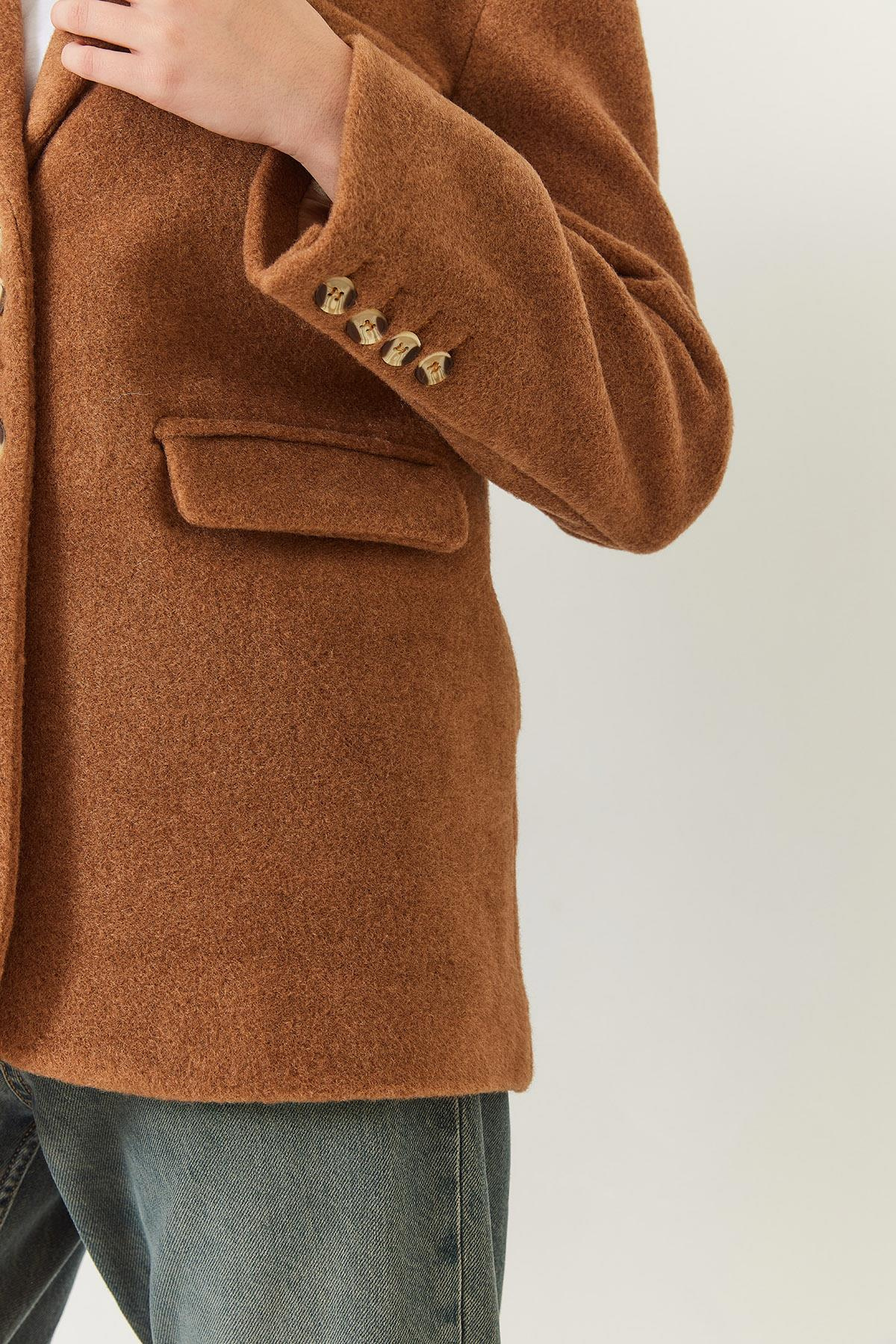 Kalın Kaşe Blazer Ceket Kısa Kaban 60261366 - Kahverengi