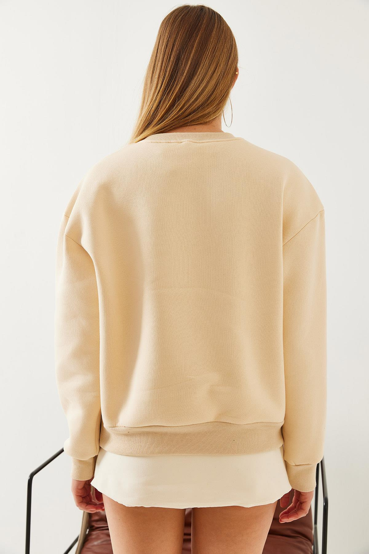 Kalp Baskılı Sweatshirt MBHS017 60601017 - Bej