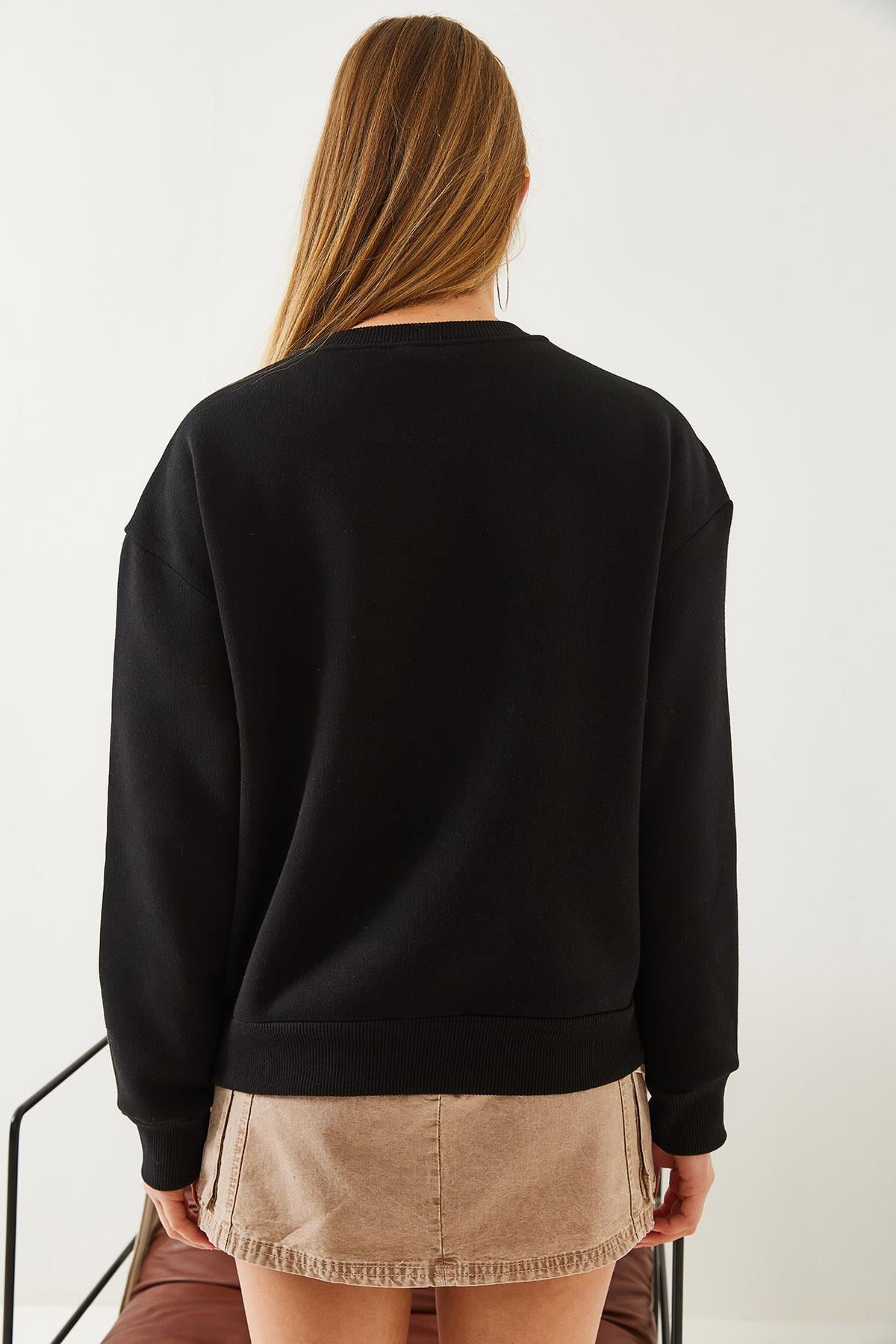 Kalp Baskılı Sweatshirt MBHS017 60601017 - Siyah