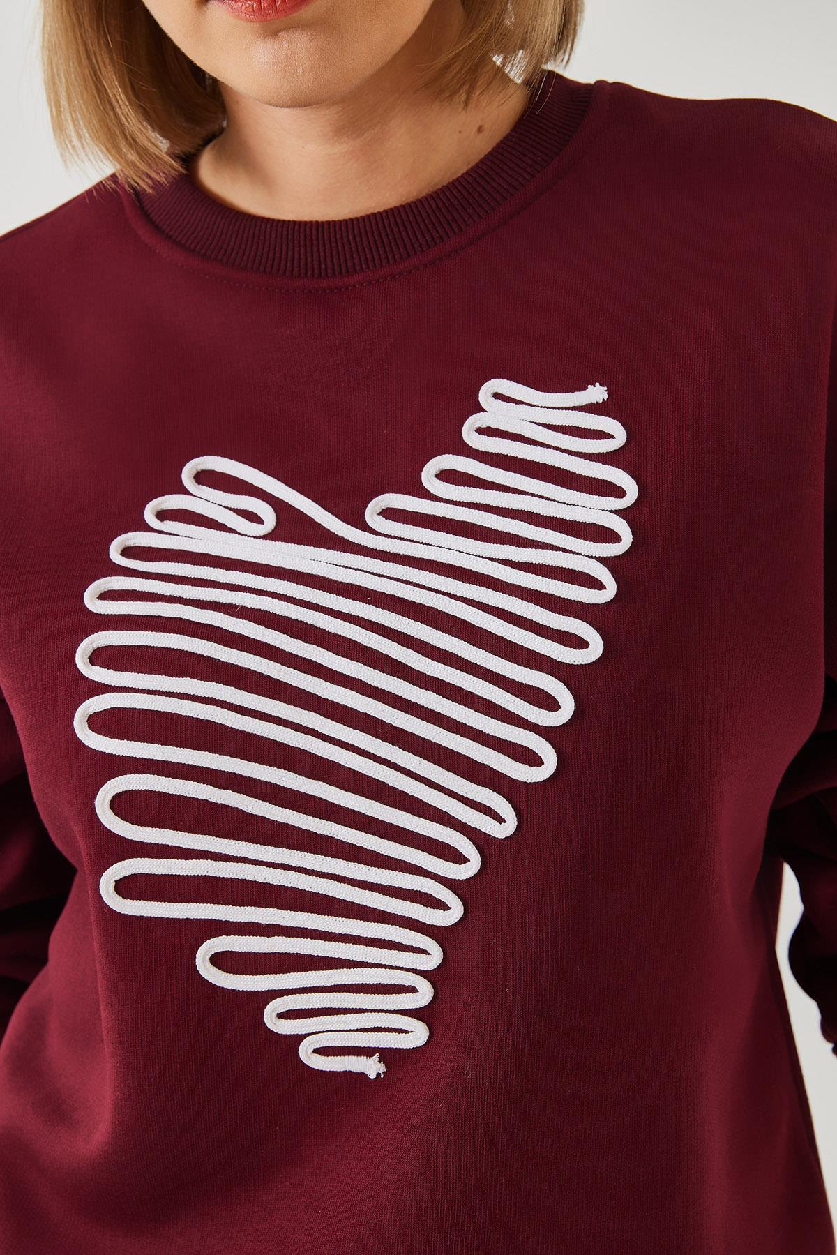 Kalp Nakışlı Sweatshirt 60601030 - Bordo