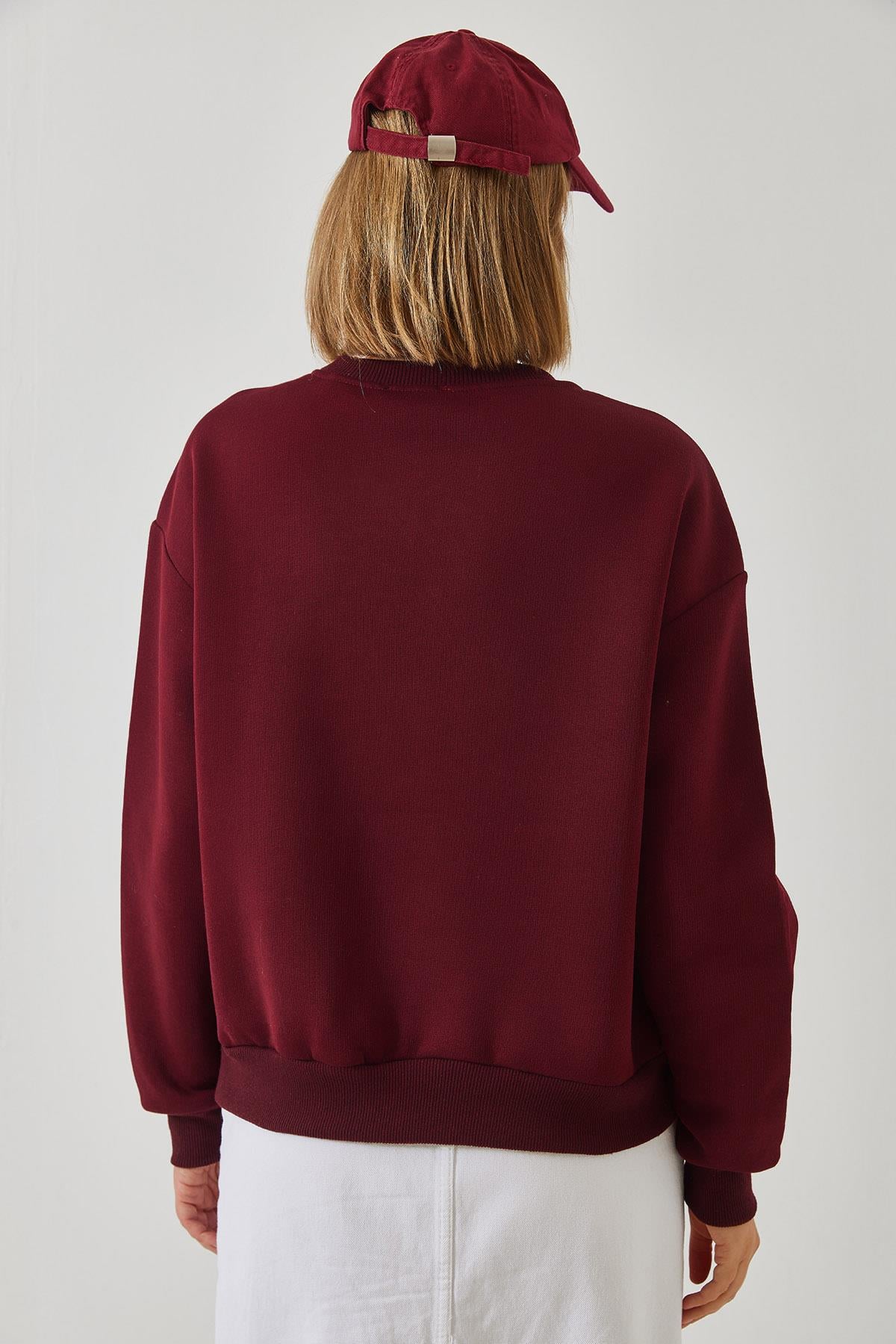 Kalp Nakışlı Sweatshirt 60601030 - Bordo