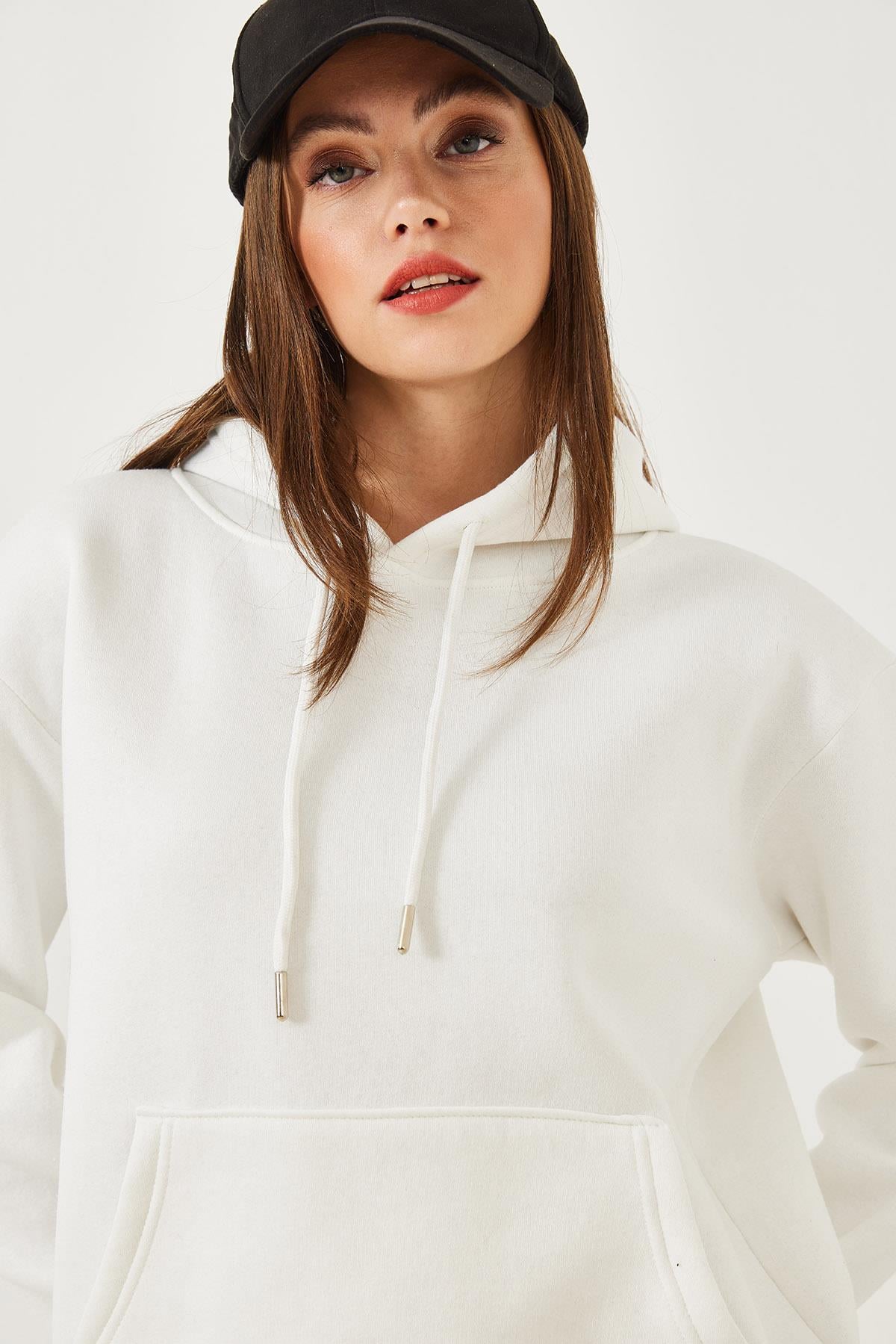 Kanguru Cepli Sweatshirt MBHS012 60601012 - Beyaz SWEATSHİRT modelleri