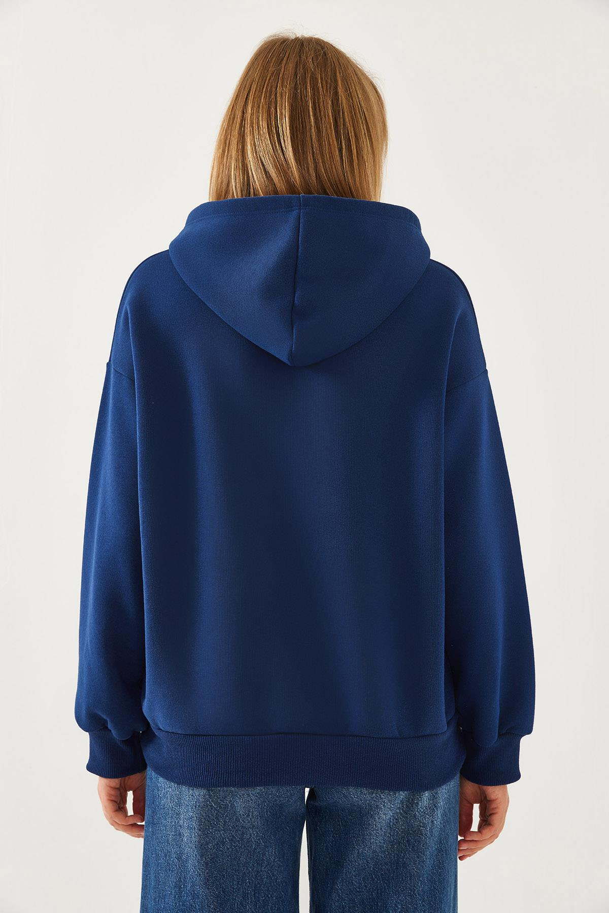 Kapişonlu V Yaka Sweatshirt 60351253 - Lacivert