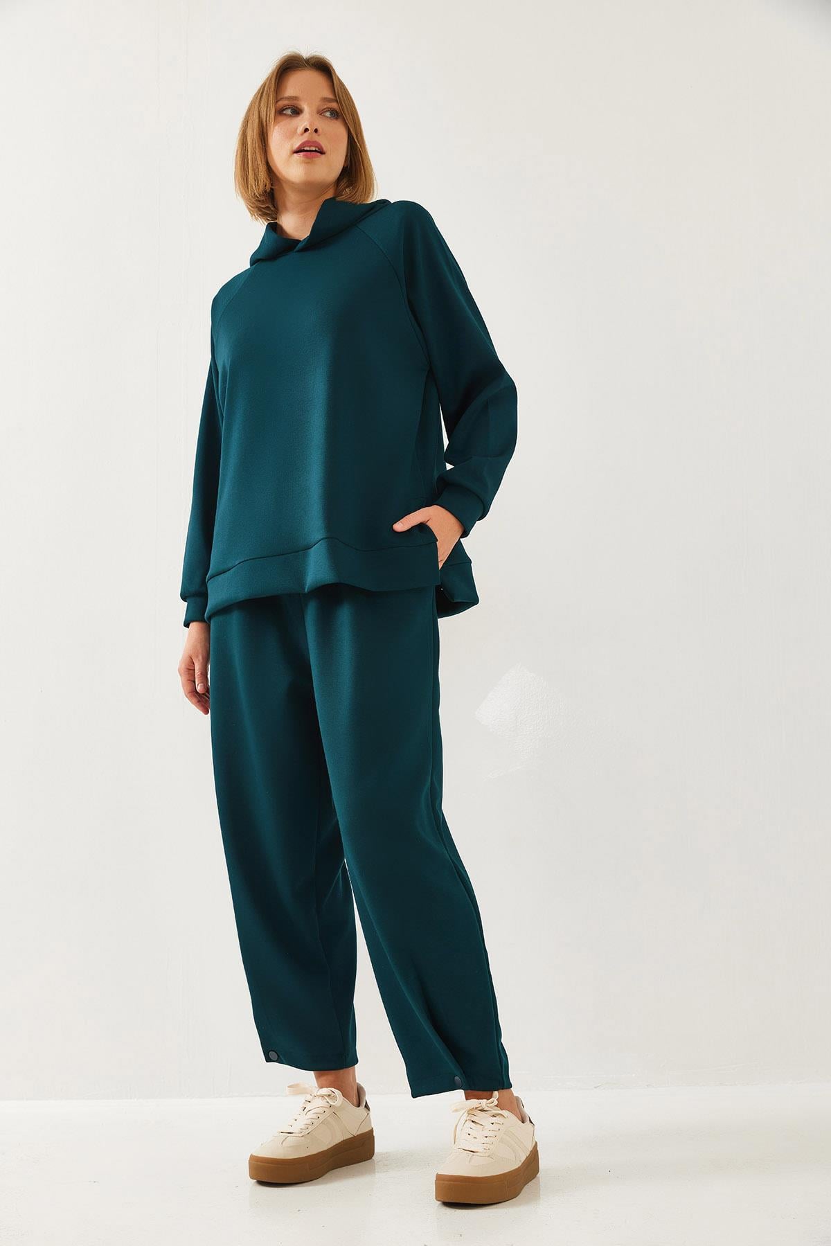 Kapişonlu Yırtmaçlı Alt Üst Takım 60351256 - Zümrüt Yeşili