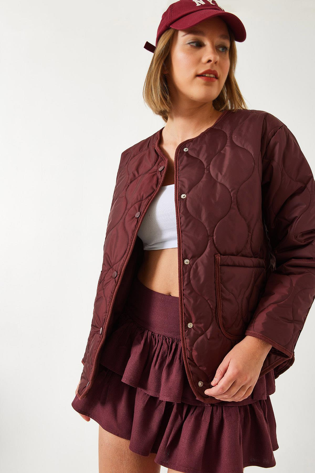 Kapitone Desenli Cepli Mont 60351282 - Bordo