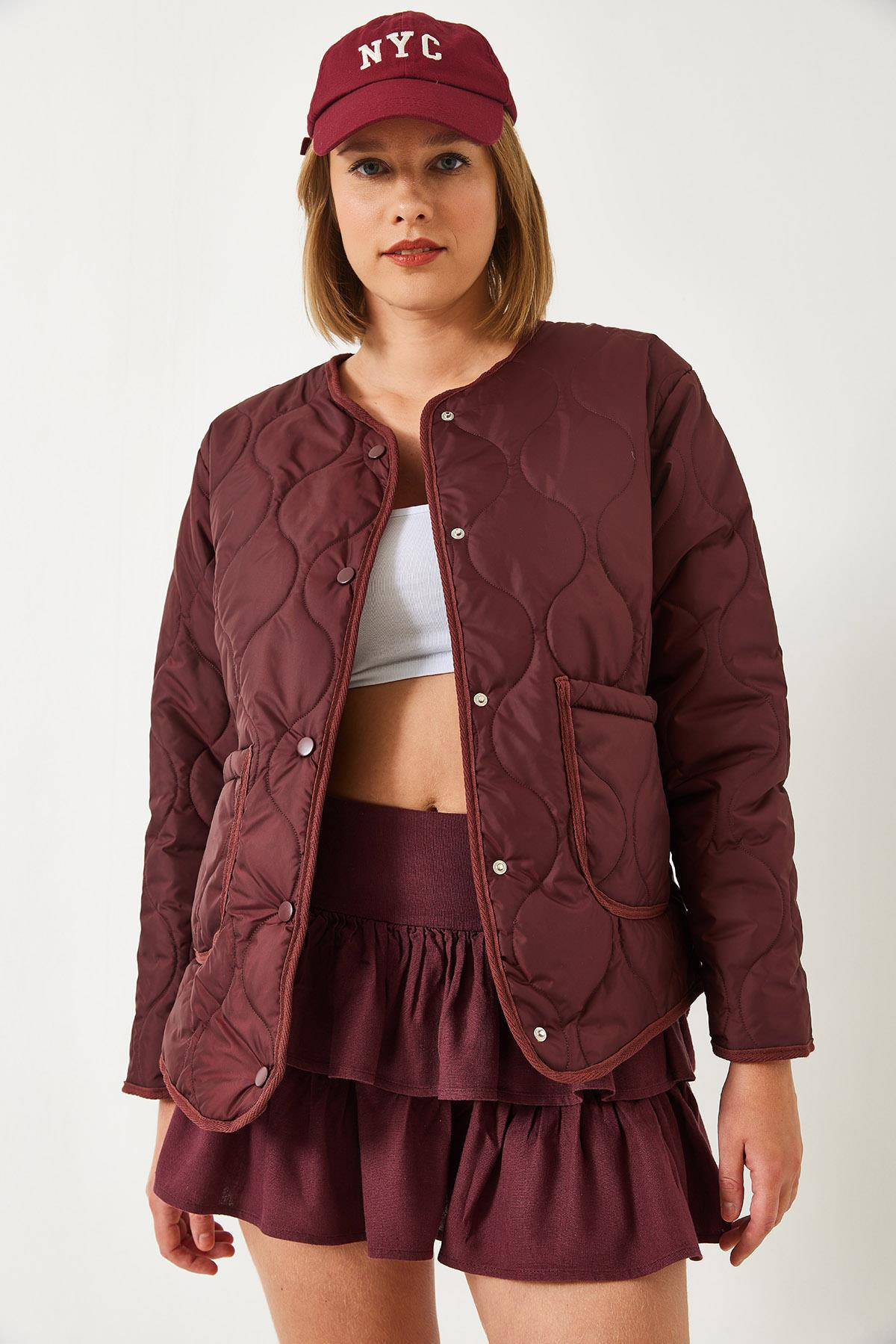 Kapitone Desenli Cepli Mont 60351282 - Bordo