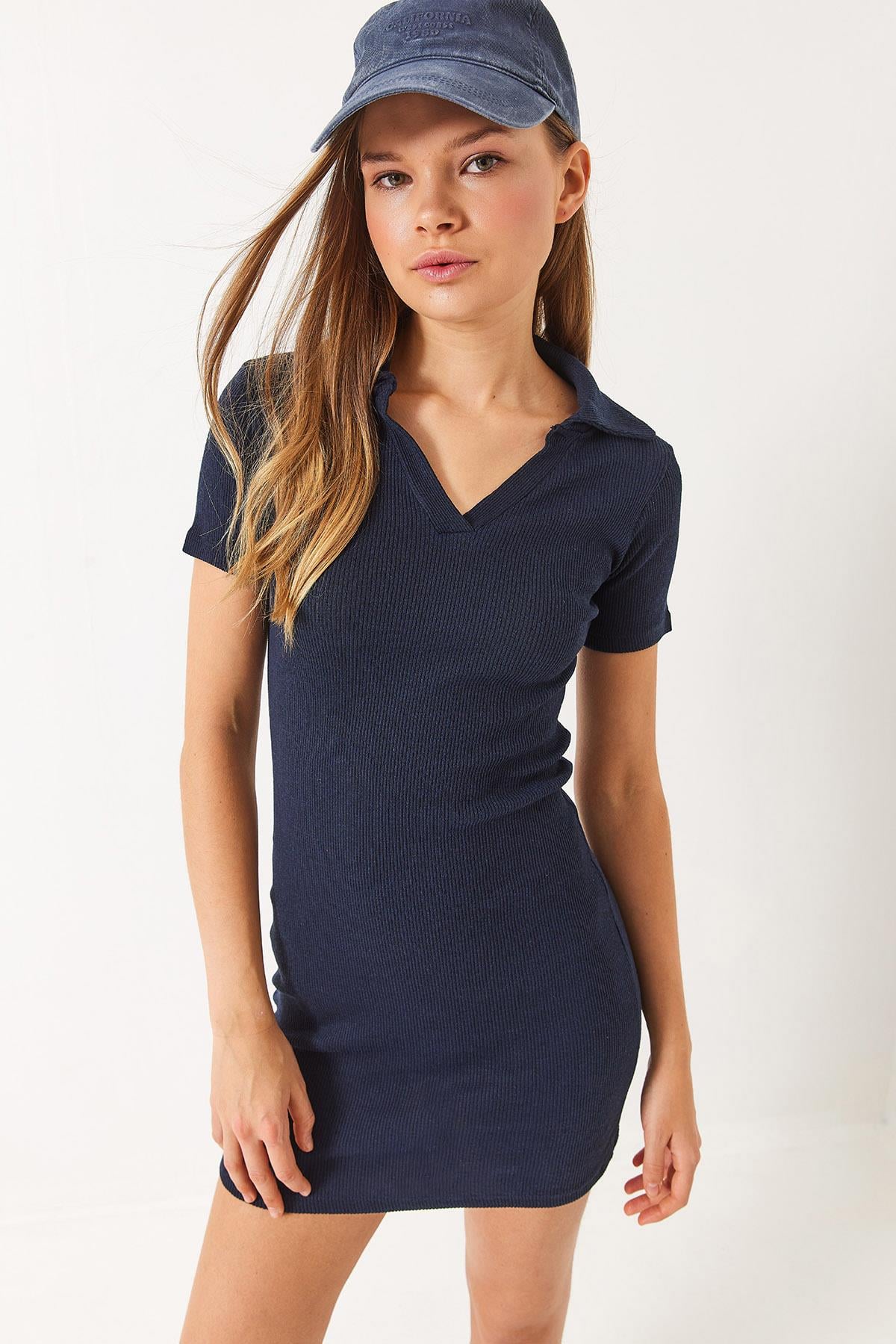 Kaşkorse Polo Yaka Mini Basic Elbise 60284008 - Lacivert