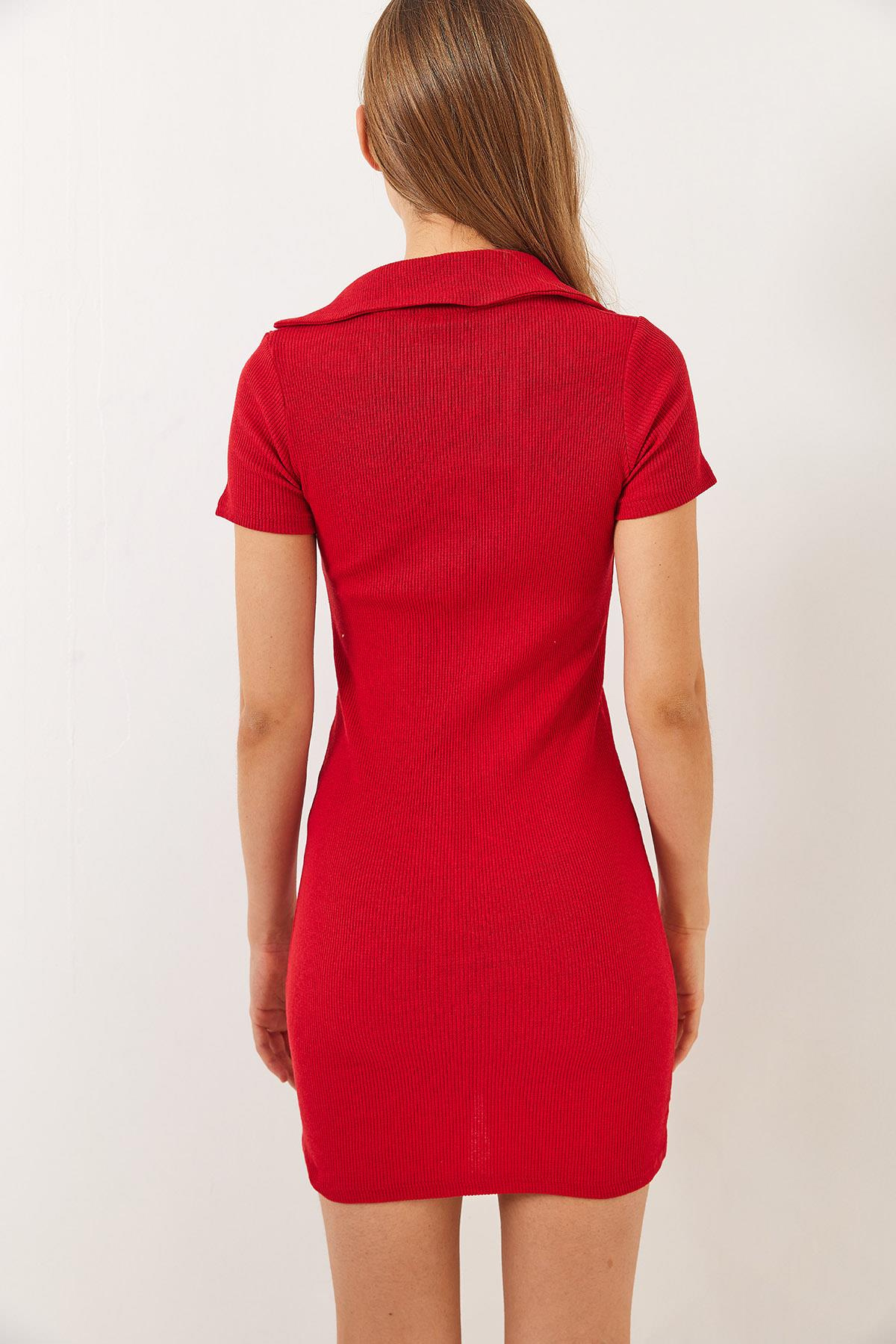 Kaşkorse Polo Yaka Mini Basic Elbise 60284008 - Kırmızı