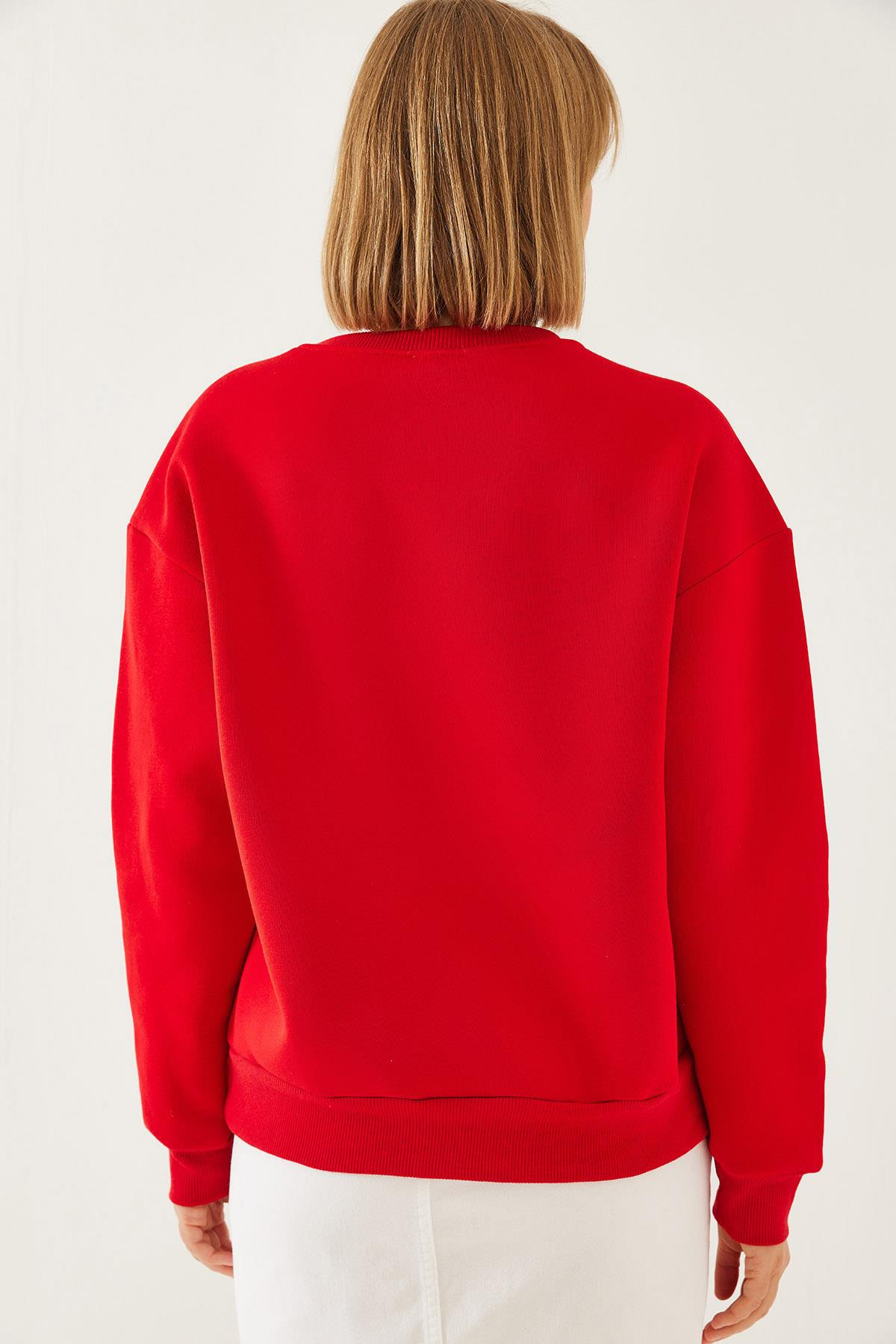 Kelebek Baskılı Sweatshirt MBHS018 60601018 - Kırmızı
