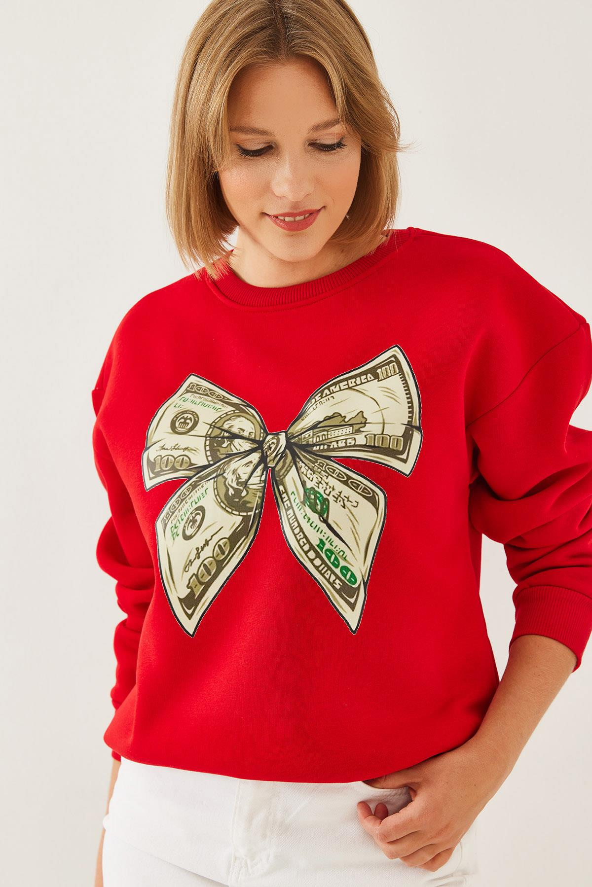 Kelebek Baskılı Sweatshirt MBHS018 60601018 - Kırmızı
