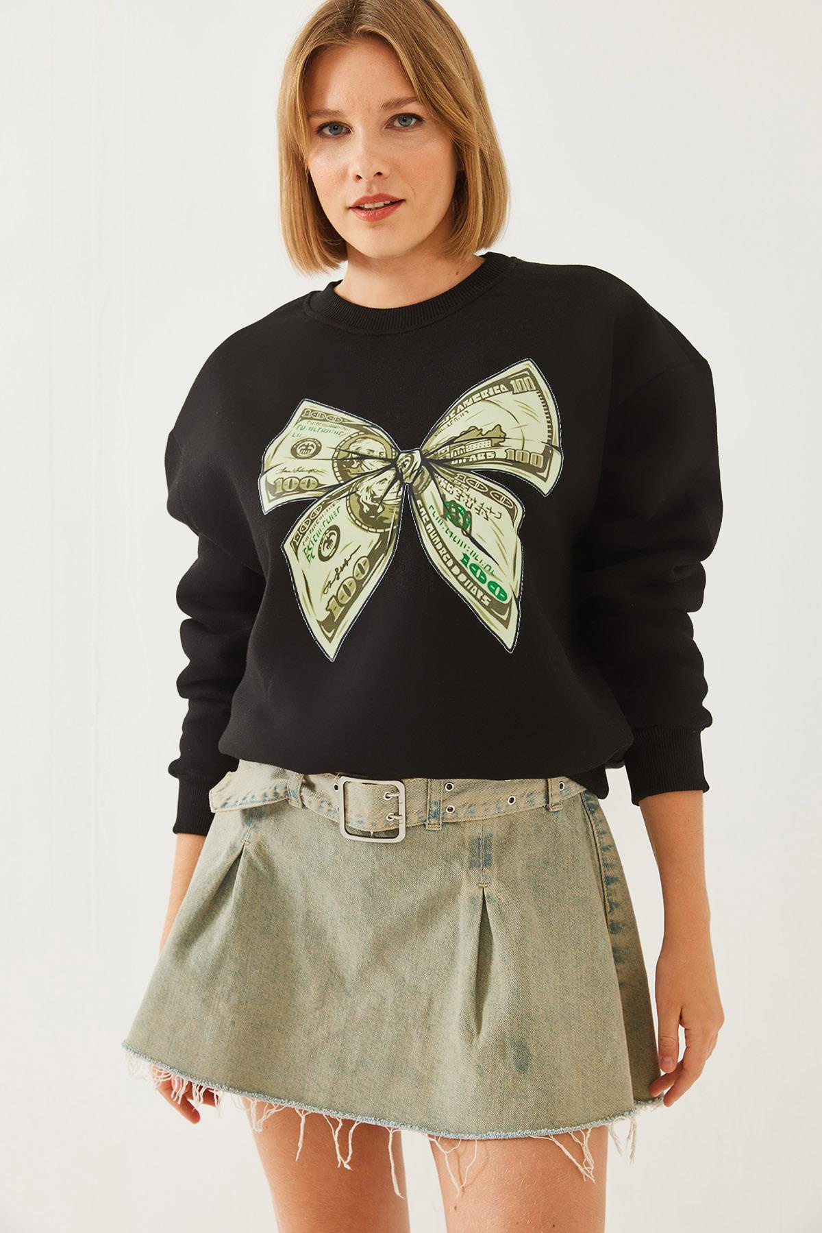 Kelebek Baskılı Sweatshirt MBHS018 60601018 - Siyah