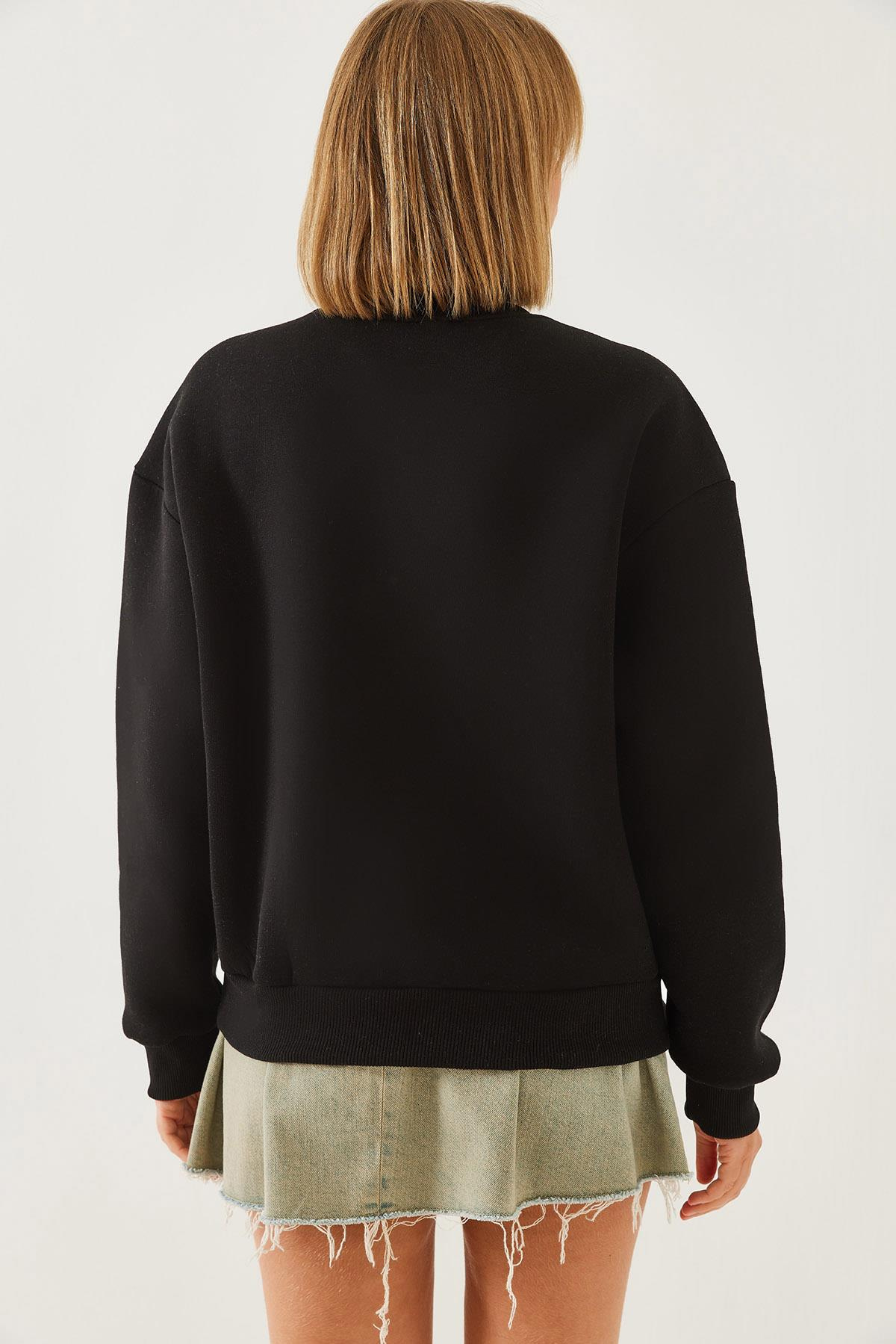 Kelebek Baskılı Sweatshirt MBHS018 60601018 - Siyah