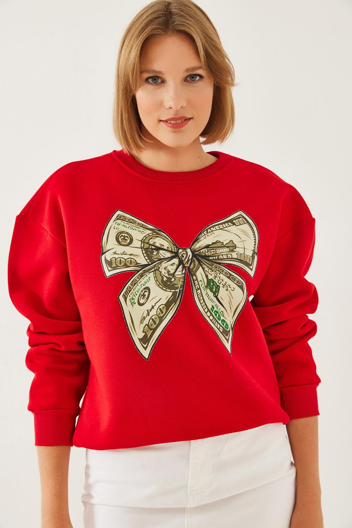 Kelebek Baskılı Sweatshirt MBHS018 60601018 - Kırmızı